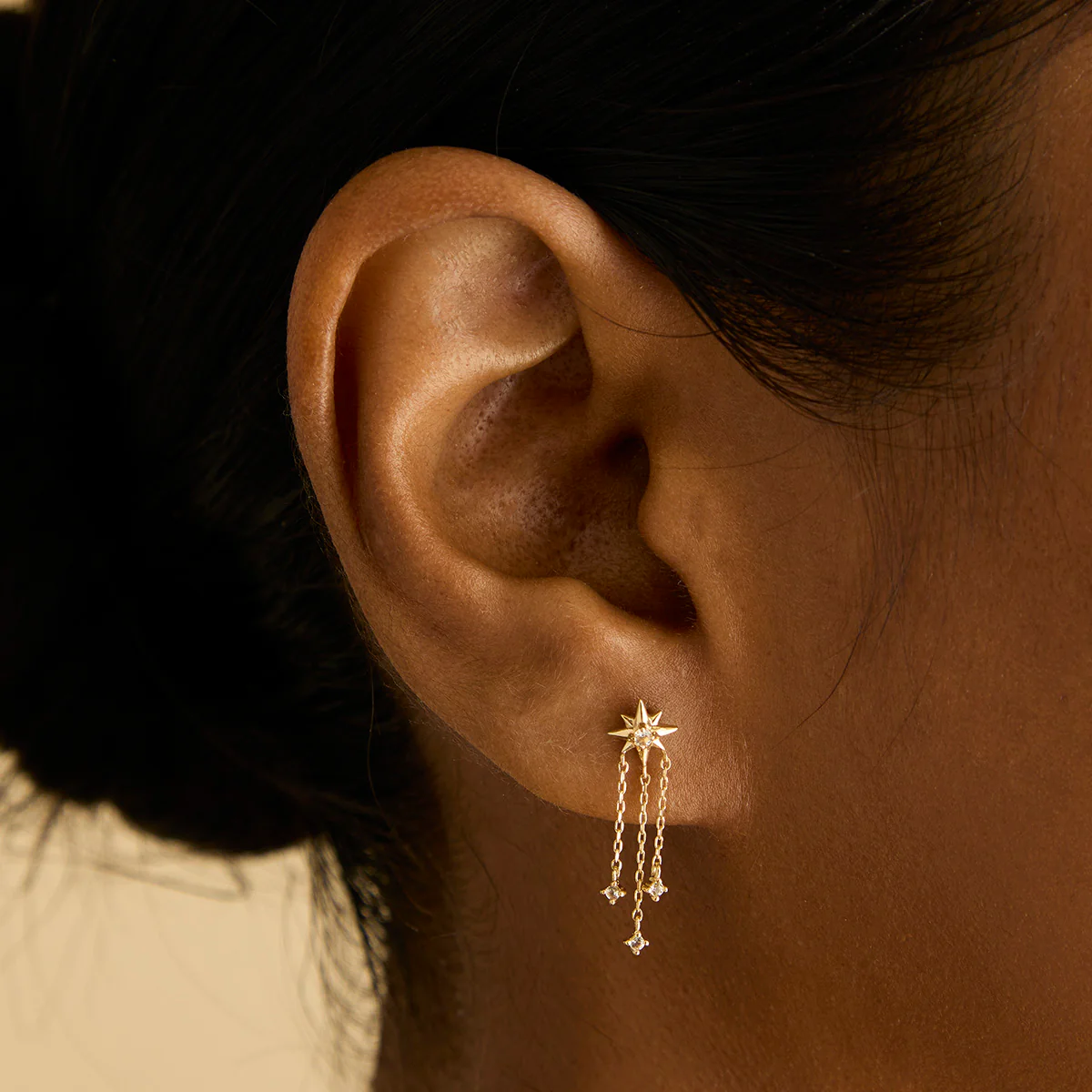 Shooting Star Chain Drop Studs in Solid Gold - Image 2