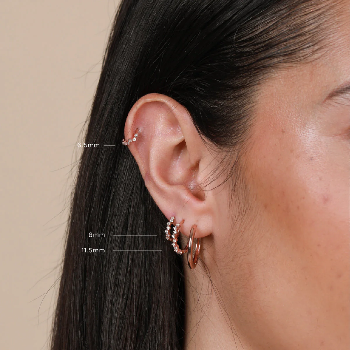 Cluster Hoop 6.5mm in Rose Gold - Image 4