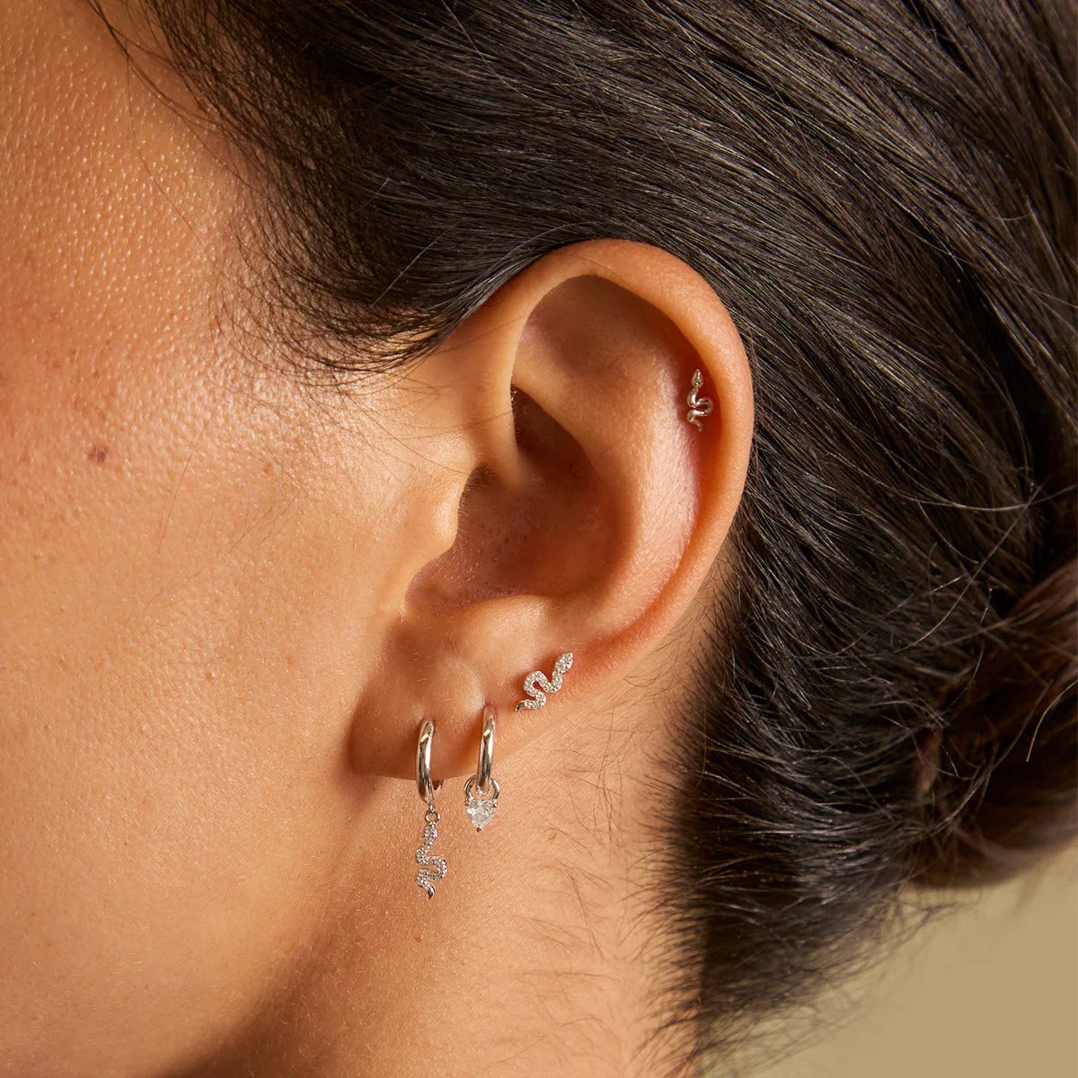 Snake Piercing Stud in Solid White Gold - Image 3