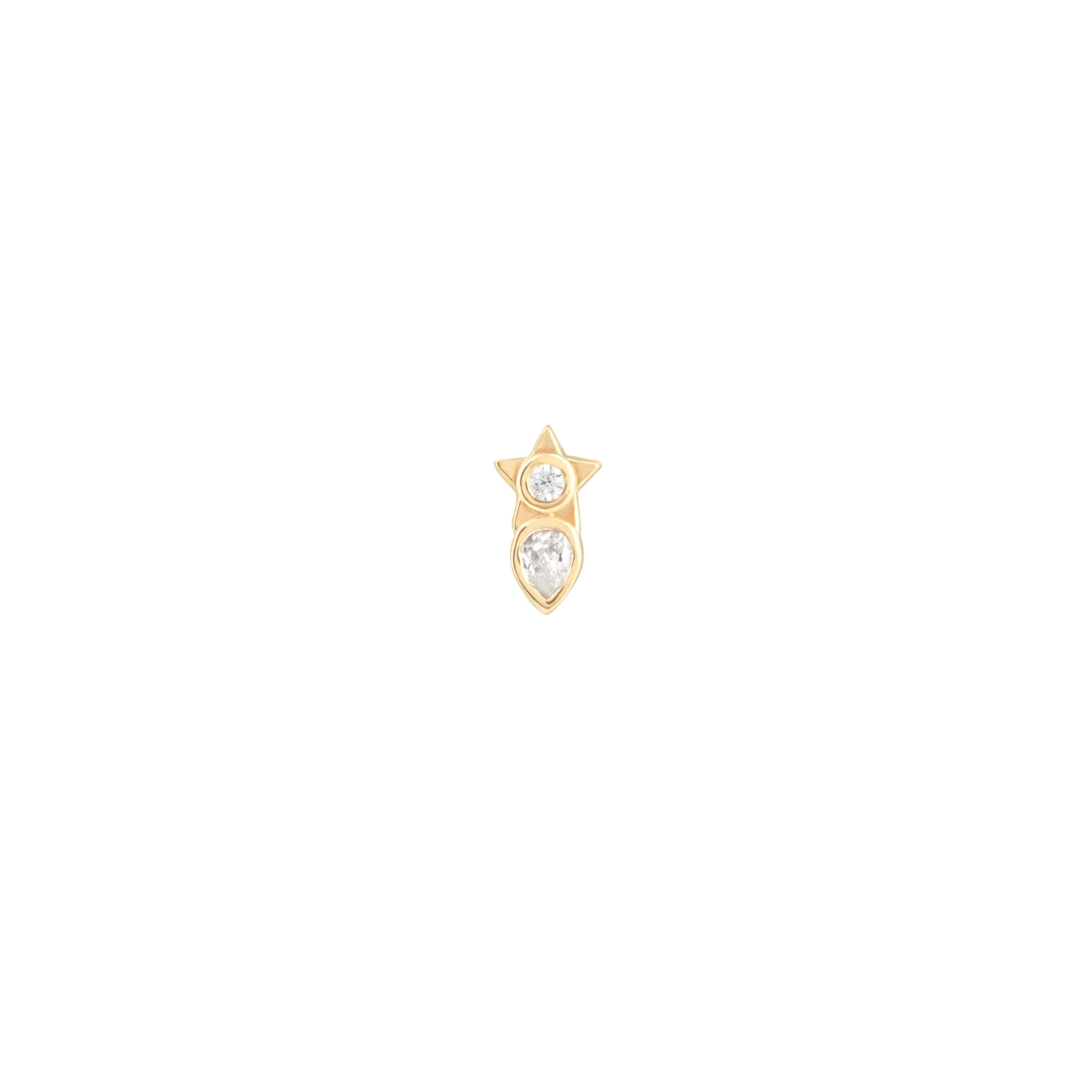 Solid Gold Crystal Star Piercing Stud - Image 3