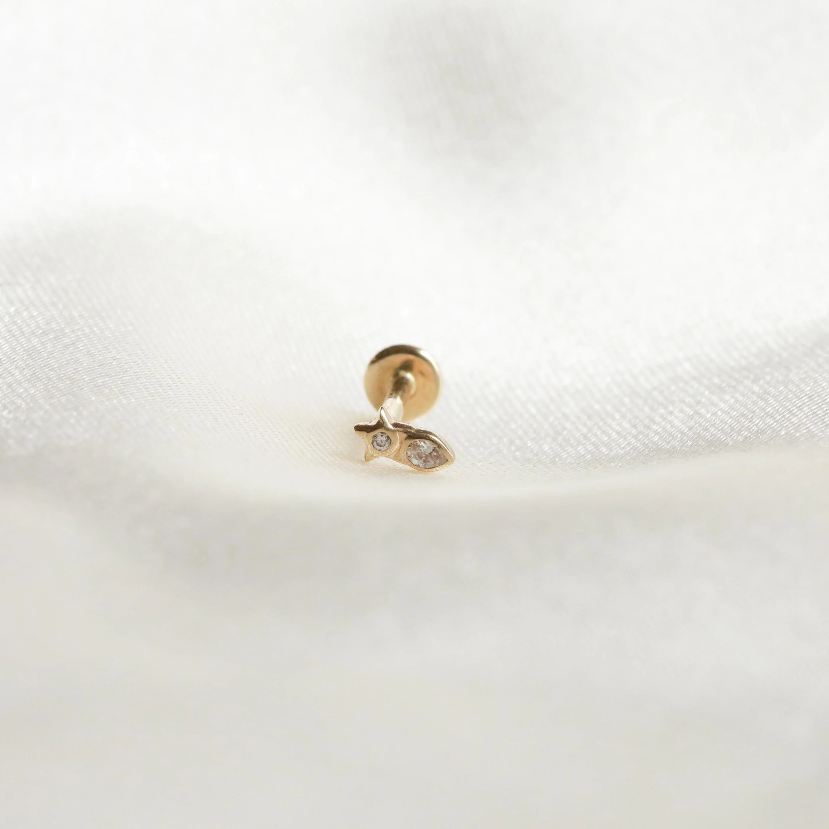 Solid Gold Crystal Star Piercing Stud - Image 4