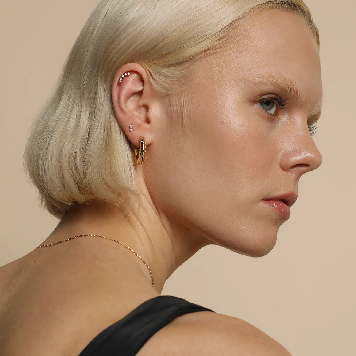 Square Crystal Double Titanium Piercing Stud in Gold - Image 4