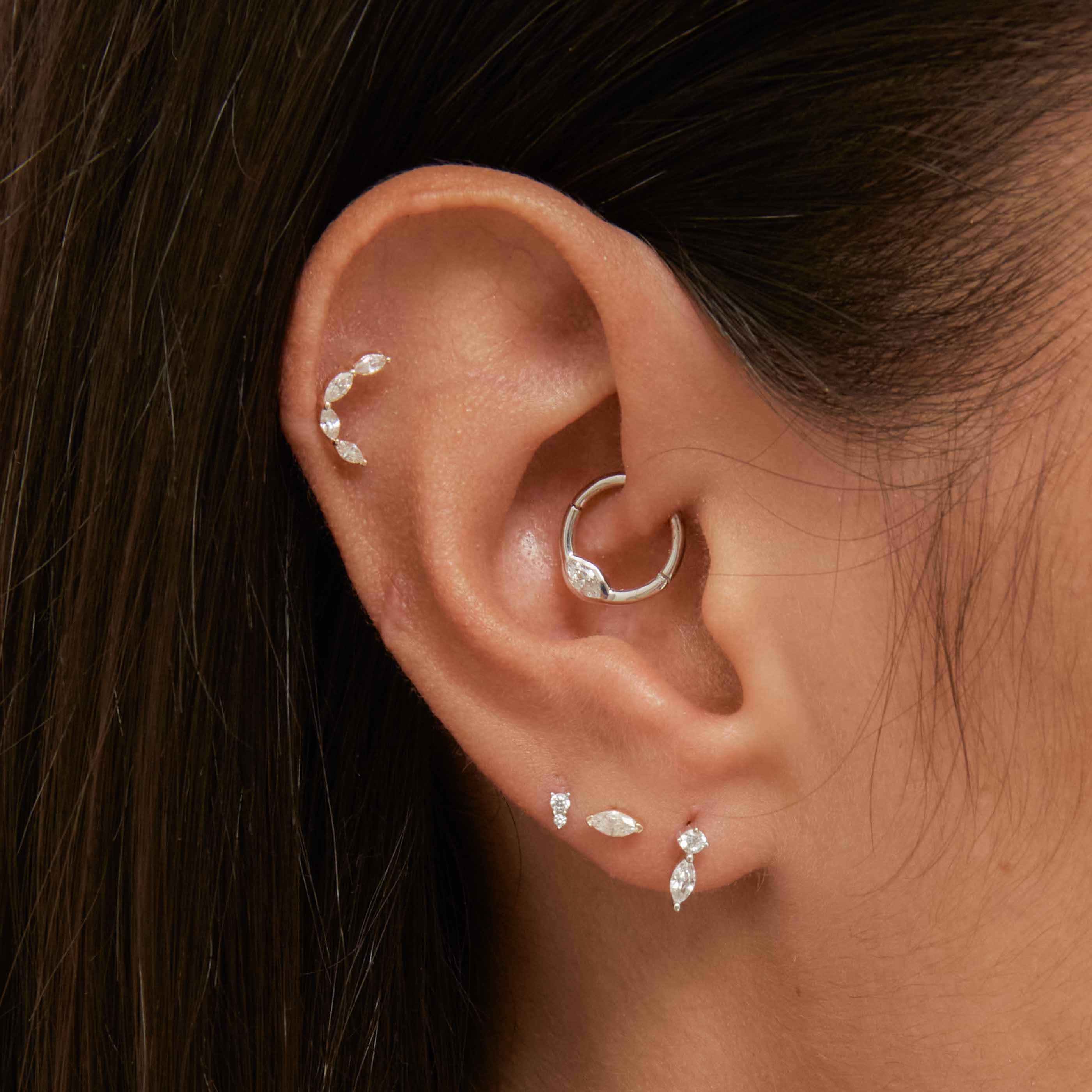 Stacked Topaz Piercing Stud in Solid White Gold - Image 4