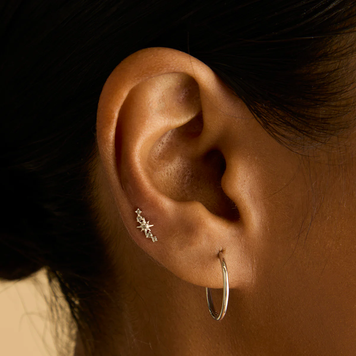 Star Curved Piercing Stud in Solid White Gold - Image 2