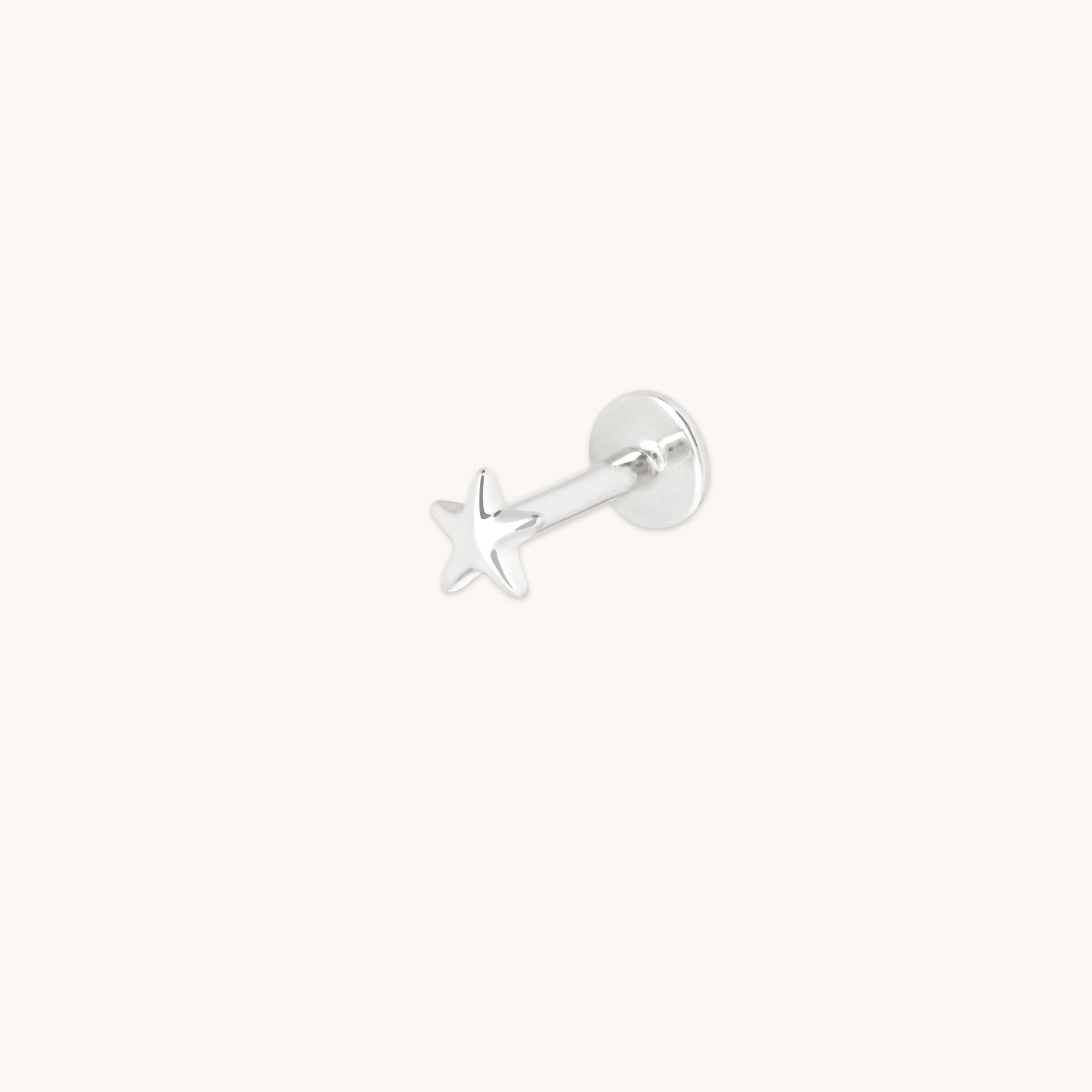 Star Small Piercing Stud in Solid White Gold