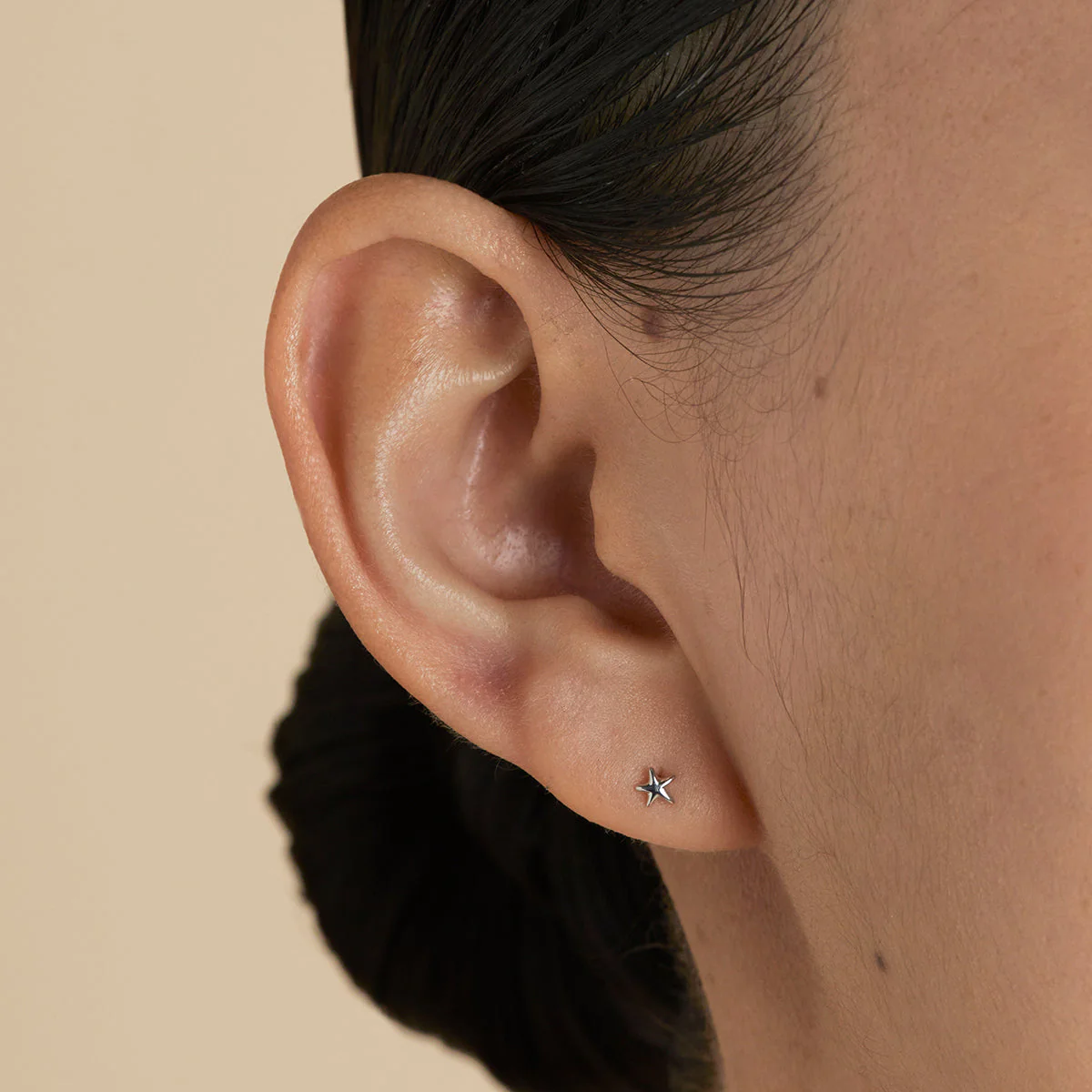 Star Small Piercing Stud in Solid White Gold - Image 2