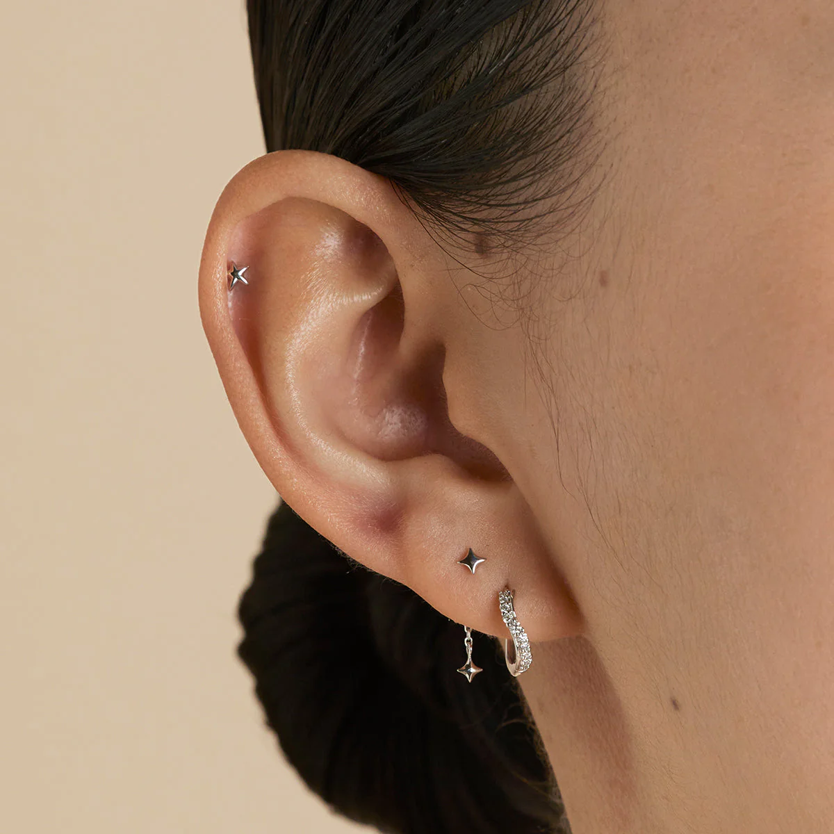 Star Small Piercing Stud in Solid White Gold - Image 3
