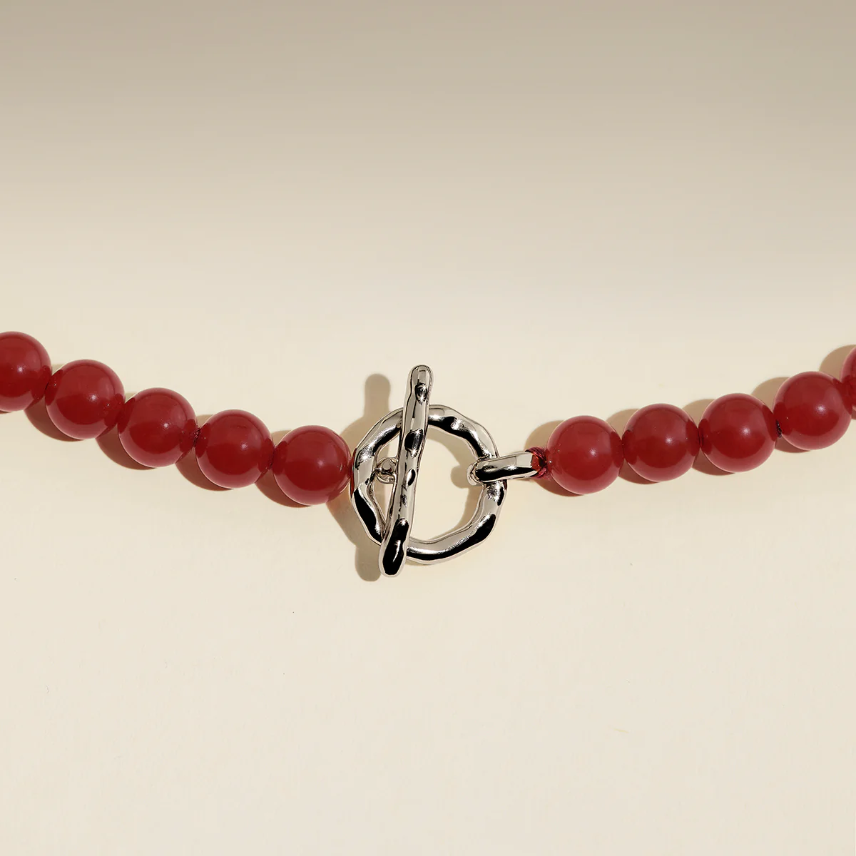 Sunset Red Beaded Necklace in Silver - Image 5