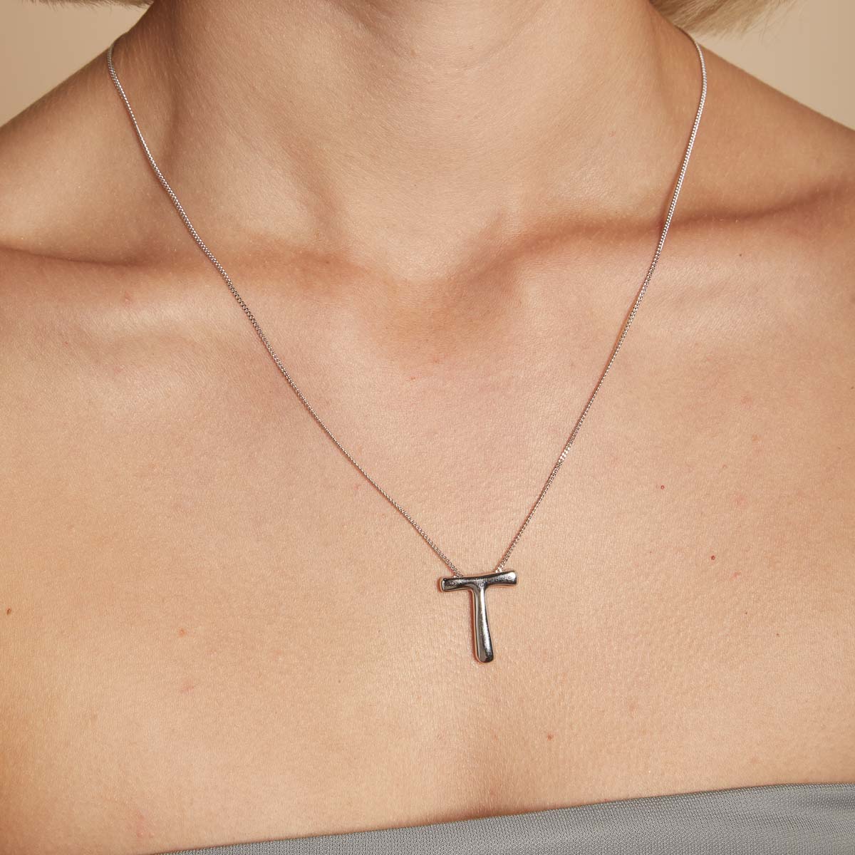 T Initial Bold Pendant Necklace in Silver - Image 2