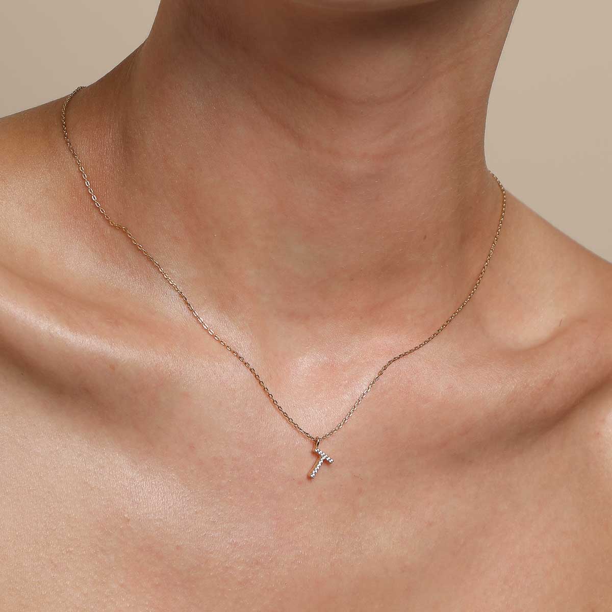 T Initial Pavé Pendant Necklace in Gold - Image 2