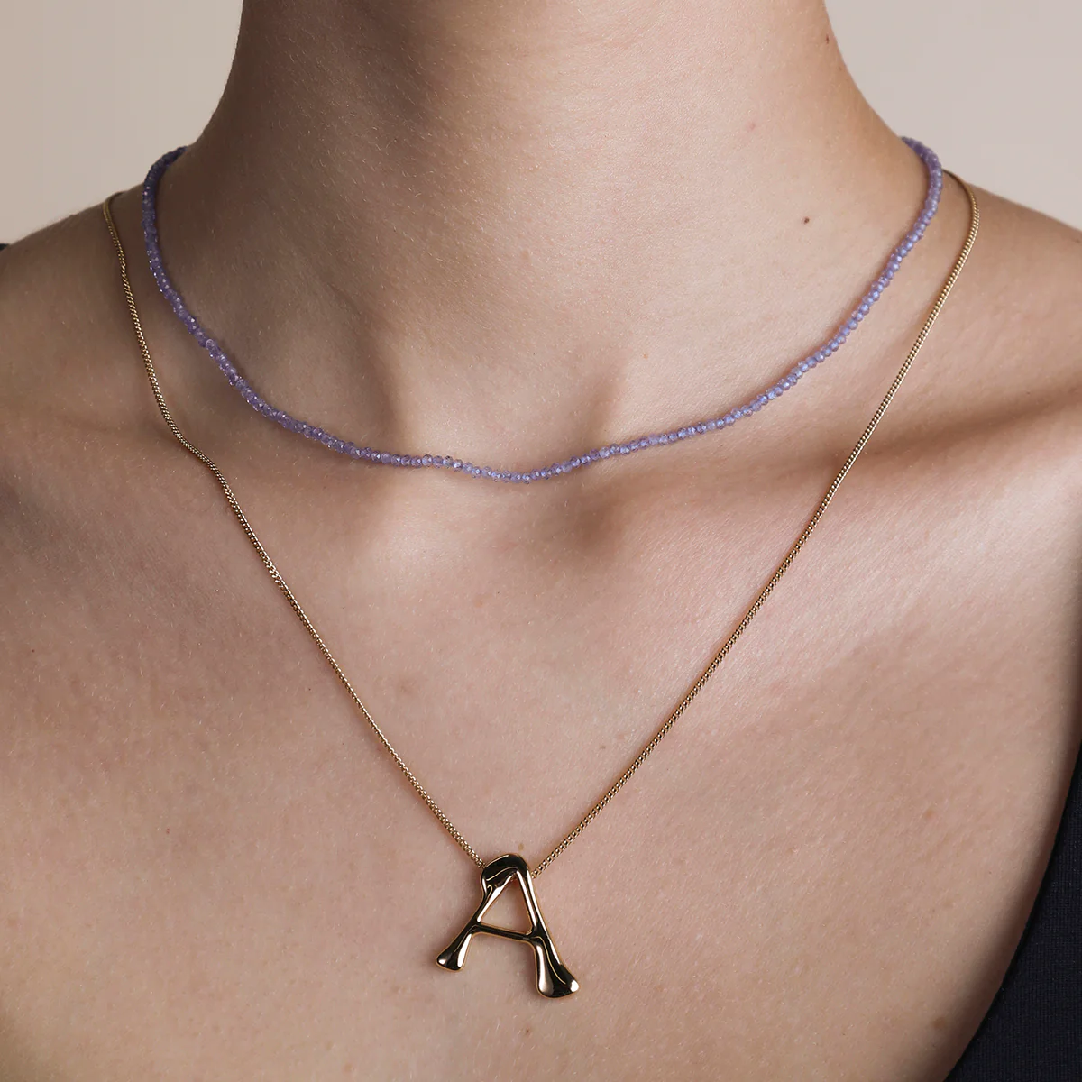 Tanzanite December Beaded Necklace in Solid Gold - Image 3