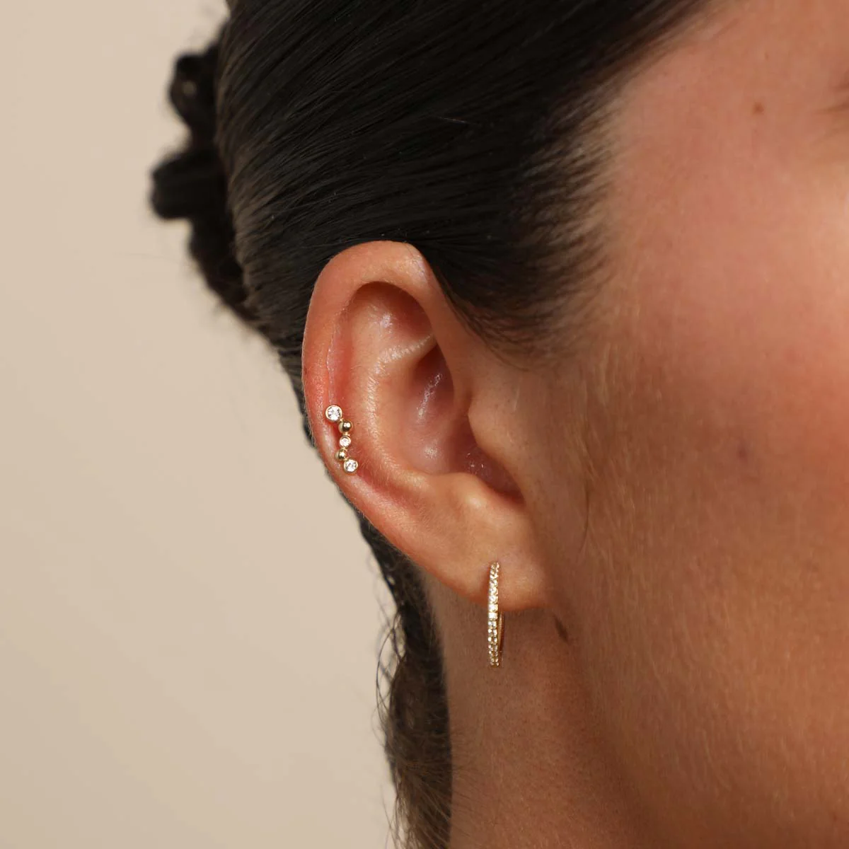 Topaz Beaded Wave Piercing Stud in Solid Gold - Image 2