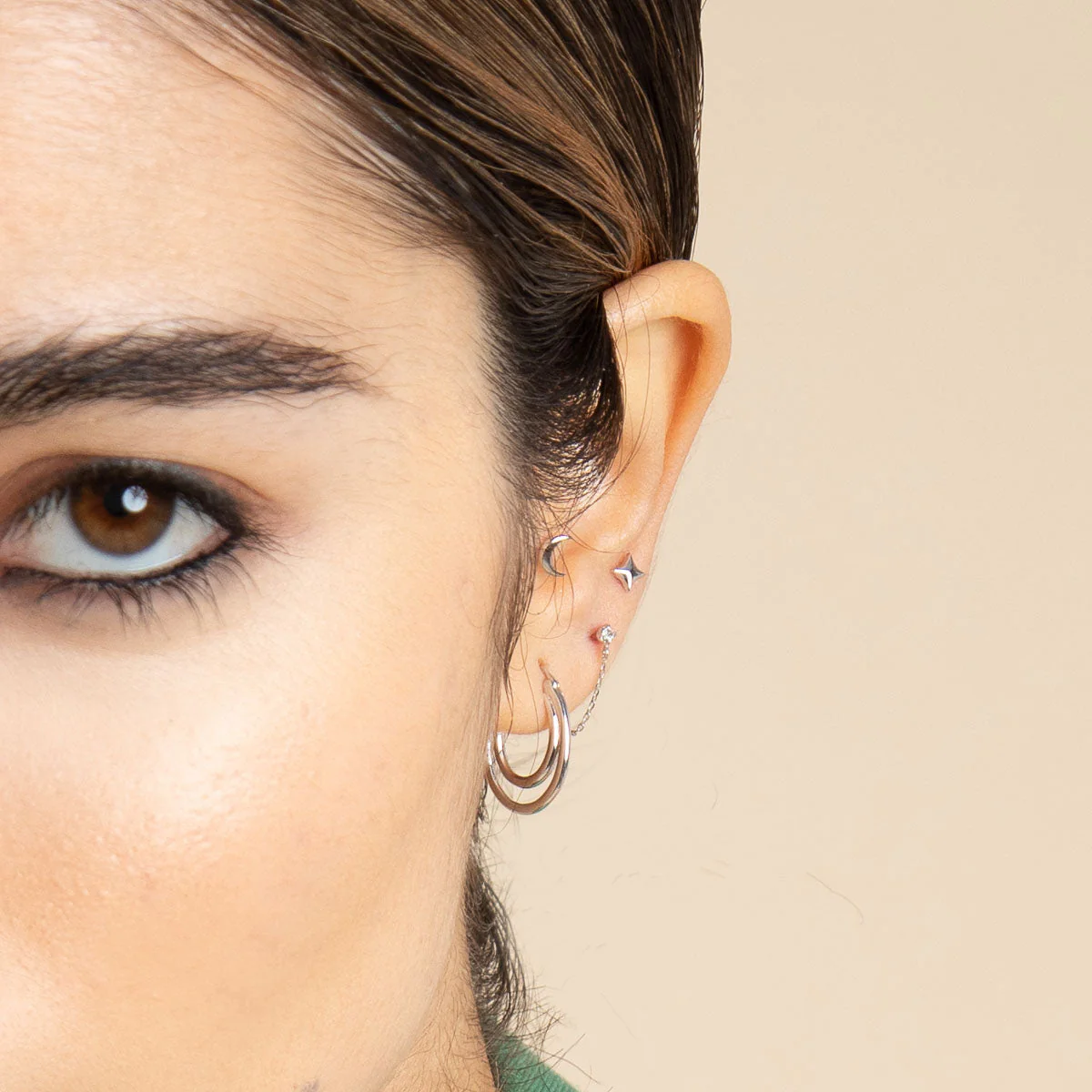 Topaz Chain Stud Earrings in Solid White Gold - Image 3