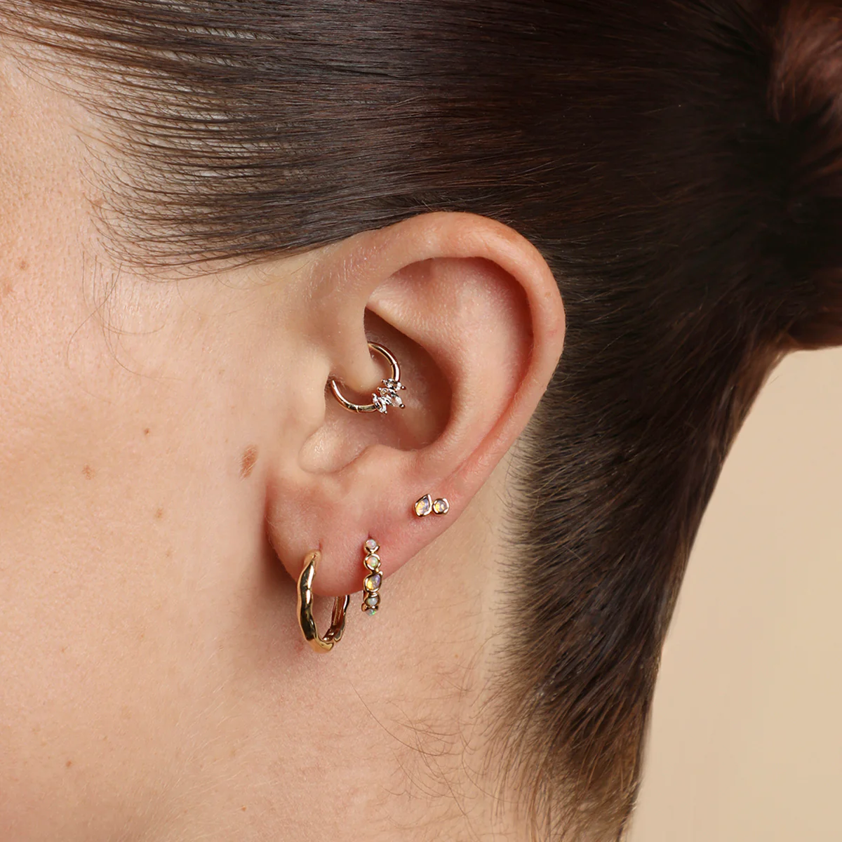 Topaz Marquise Fan Daith Hoop in Solid Gold - Image 3