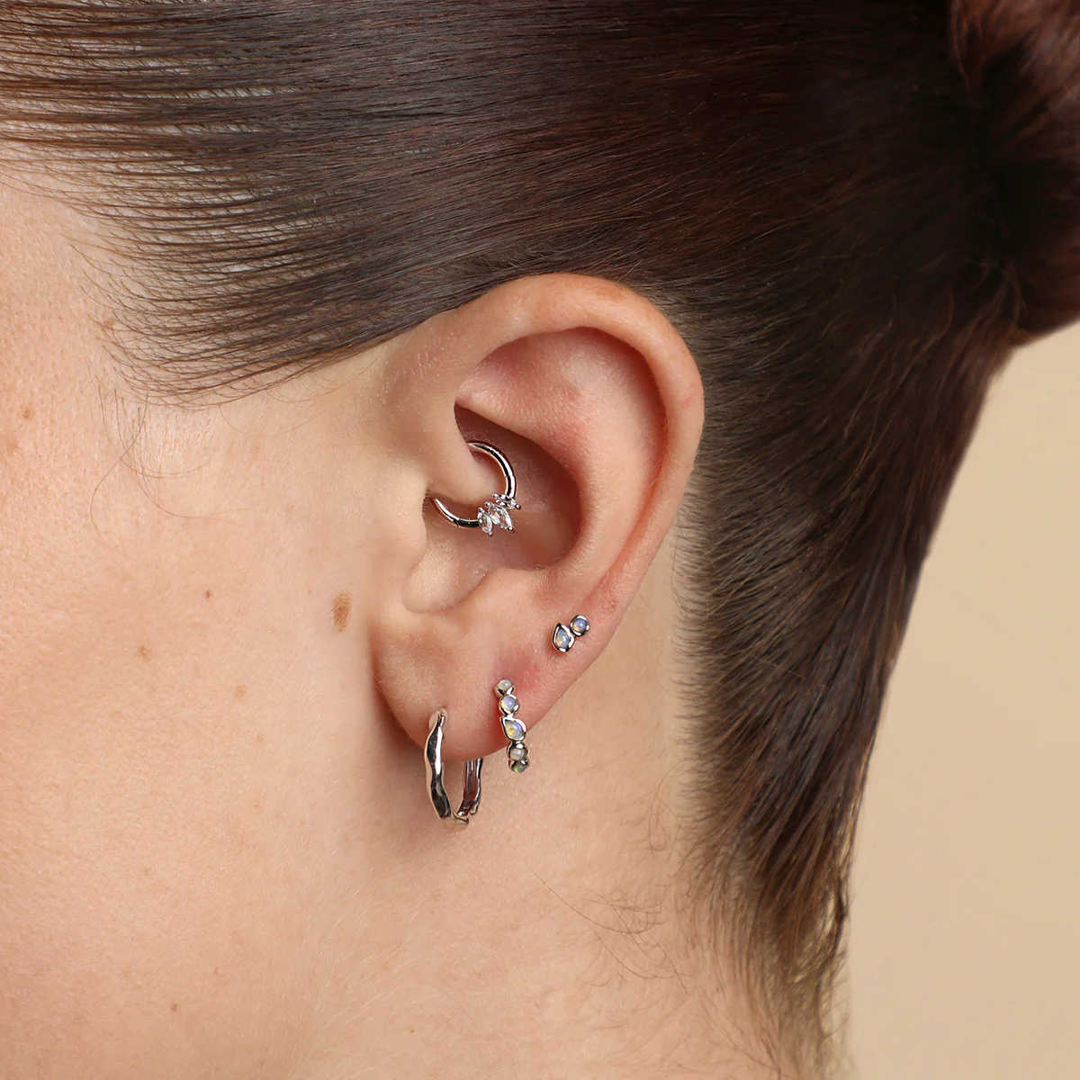 Topaz Marquise Fan Daith Hoop in Solid White Gold - Image 3