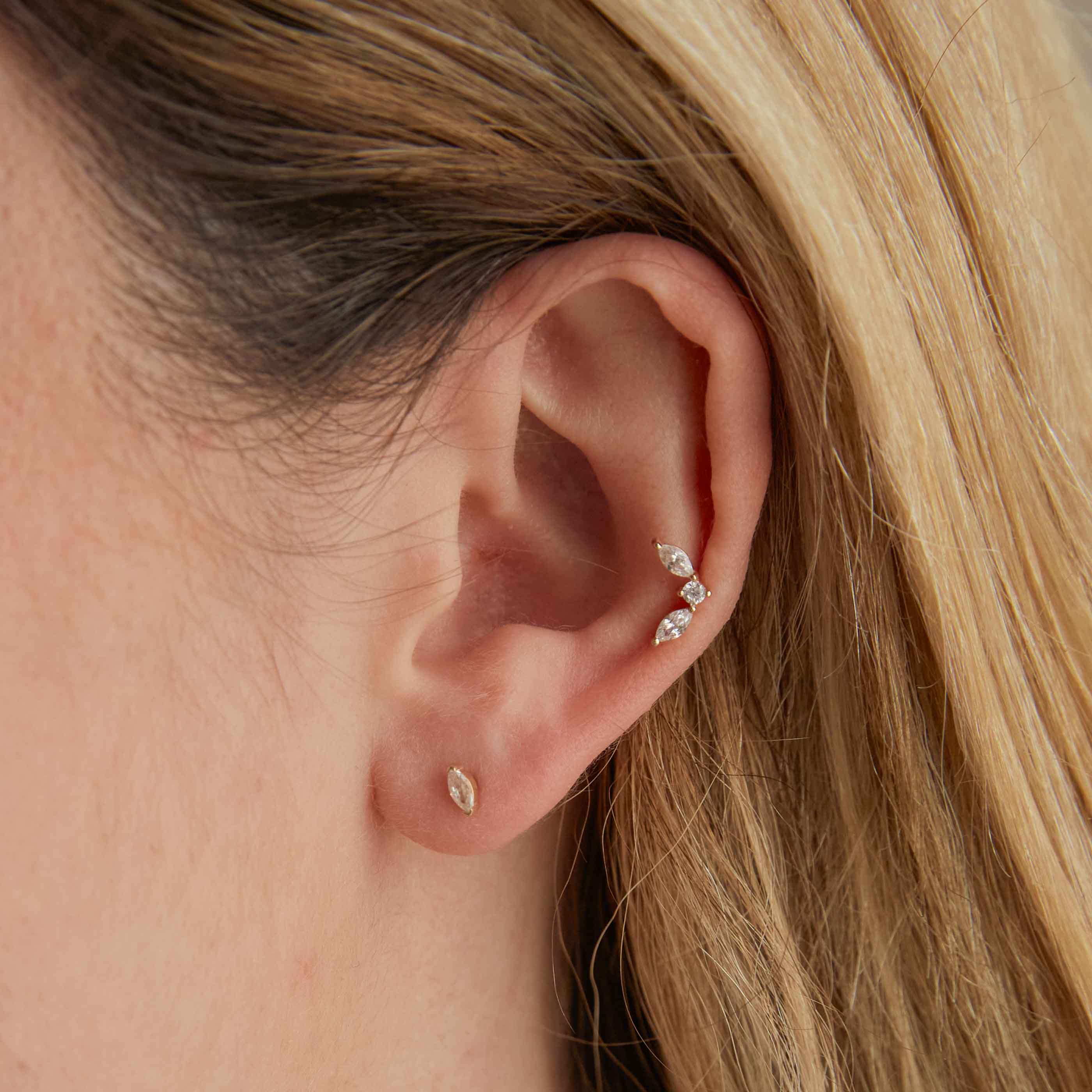 Topaz Marquise Piercing Stud 6mm in Solid Gold - Image 2