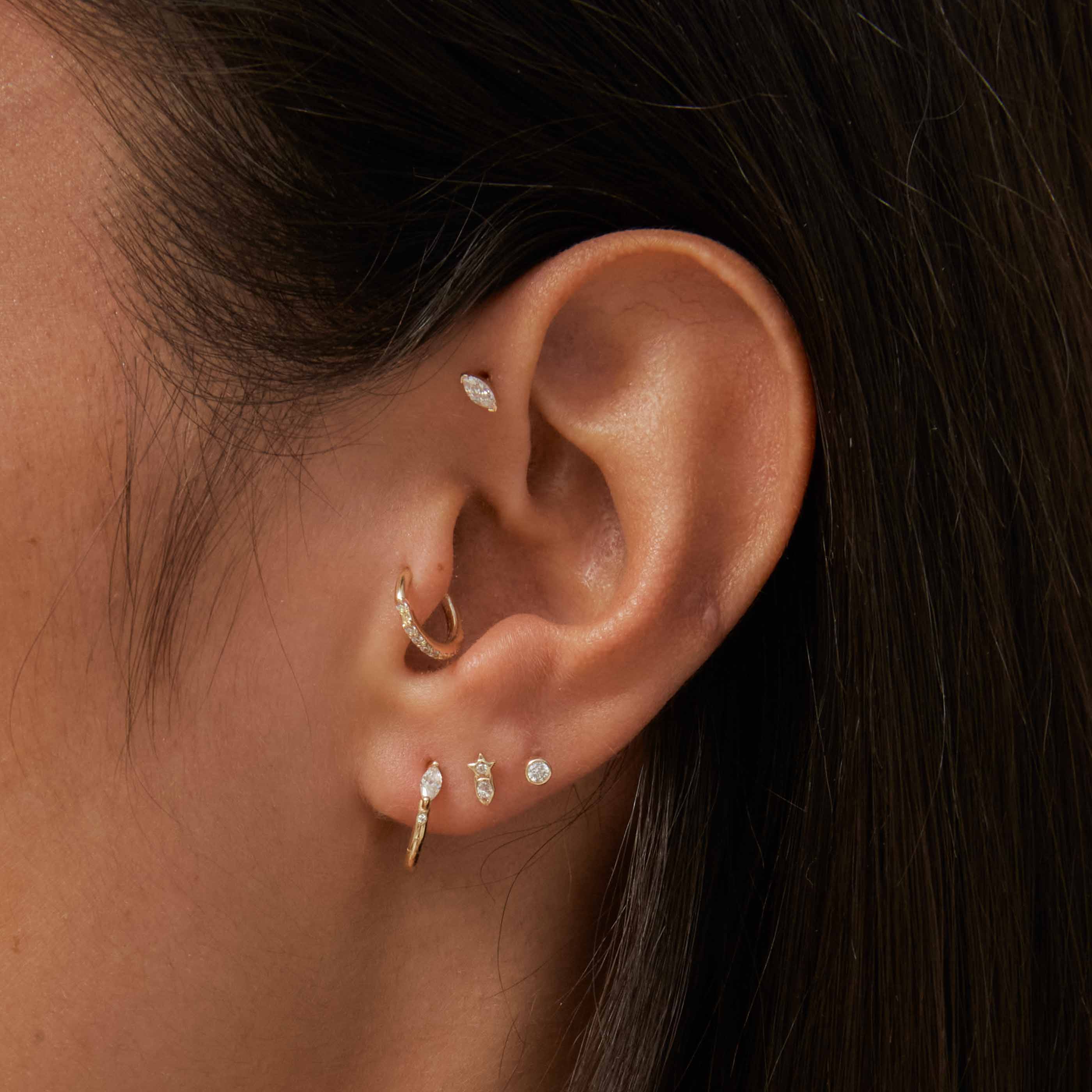 Topaz Marquise Piercing Stud 6mm in Solid Gold - Image 3