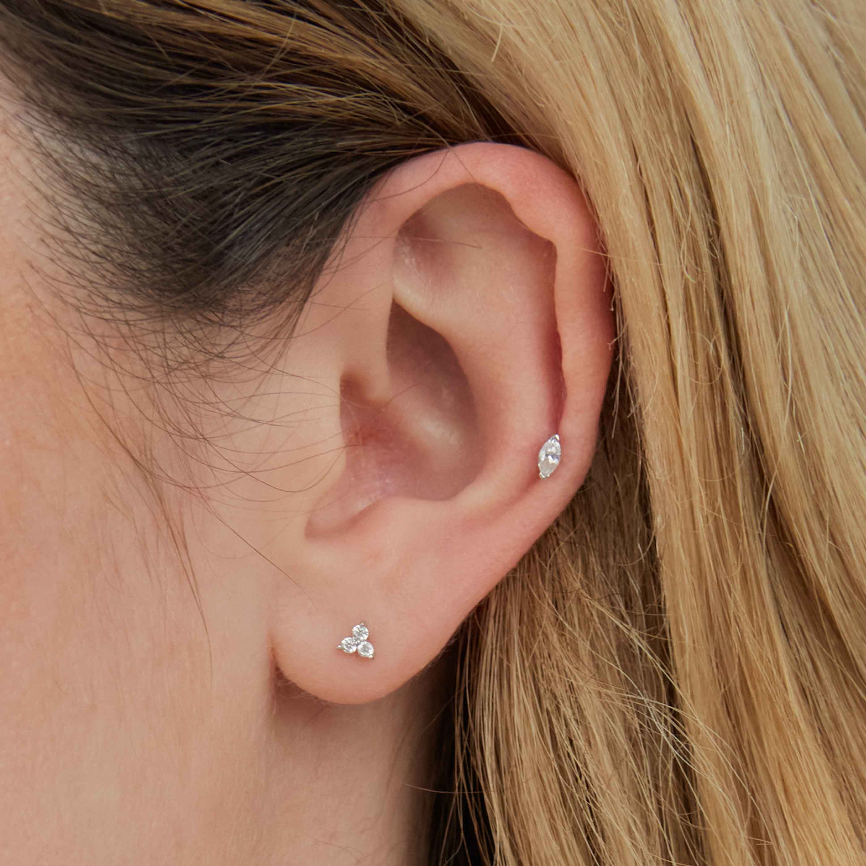 Topaz Marquise Piercing Stud 6mm in Solid White Gold - Image 2