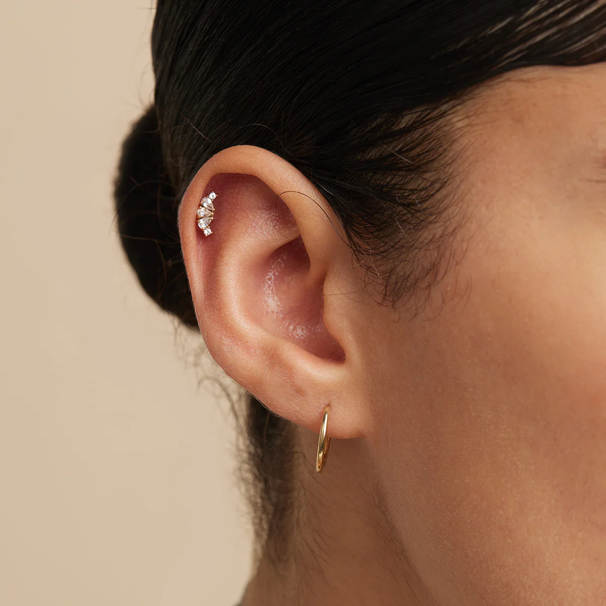 Topaz Triple Pear Cluster Piercing Stud in Solid Gold - Image 2
