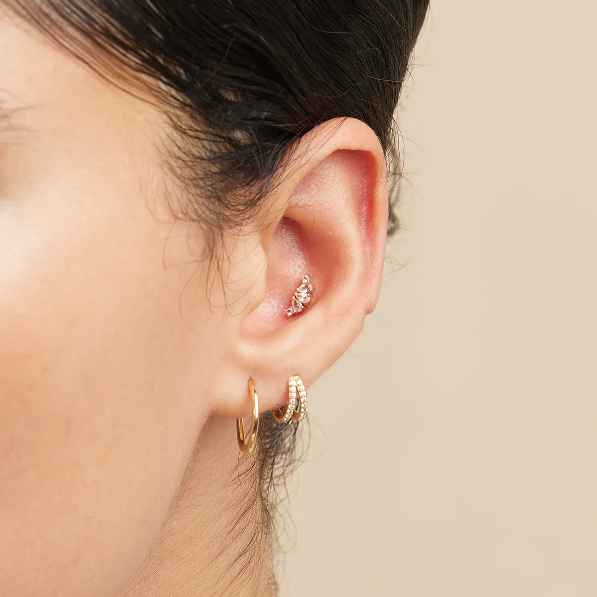 Topaz Triple Pear Cluster Piercing Stud in Solid Gold - Image 4