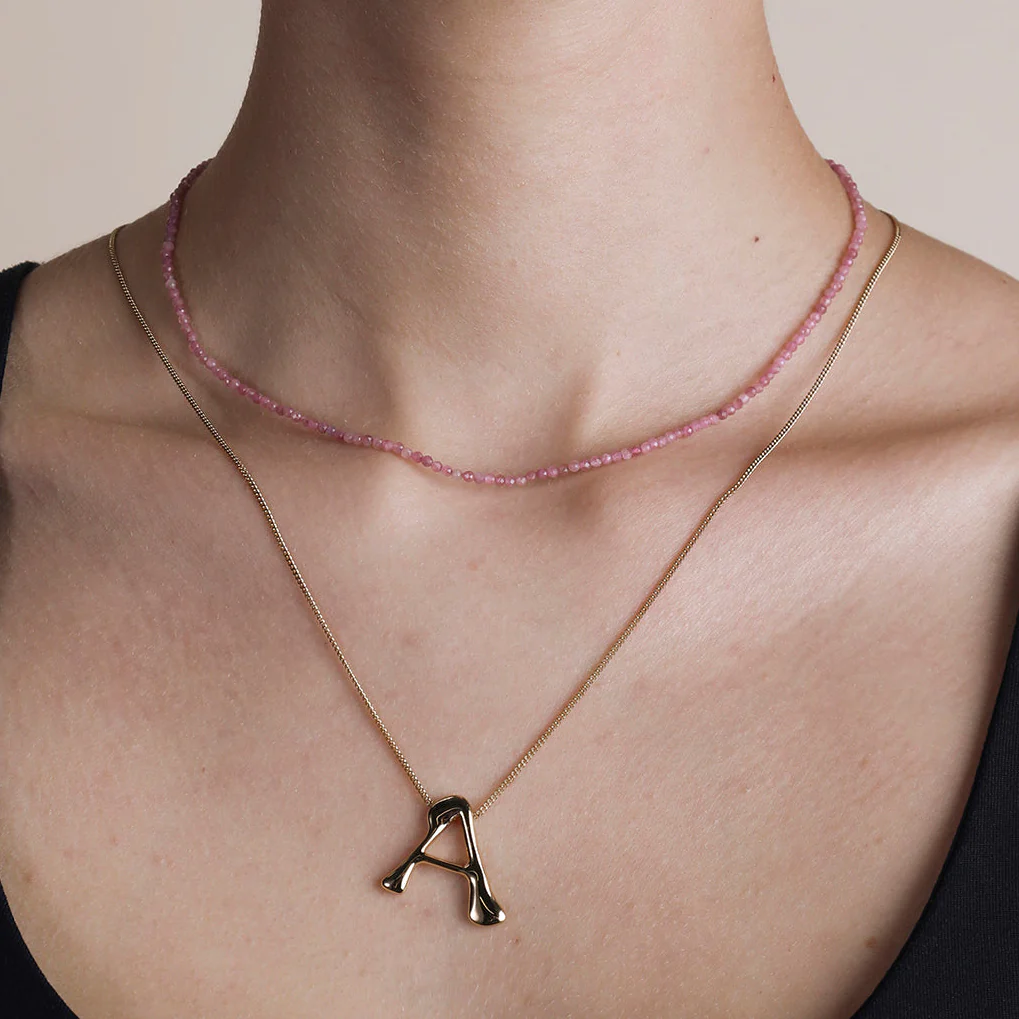 Tourmaline October Beaded Necklace in Solid Gold - Image 3
