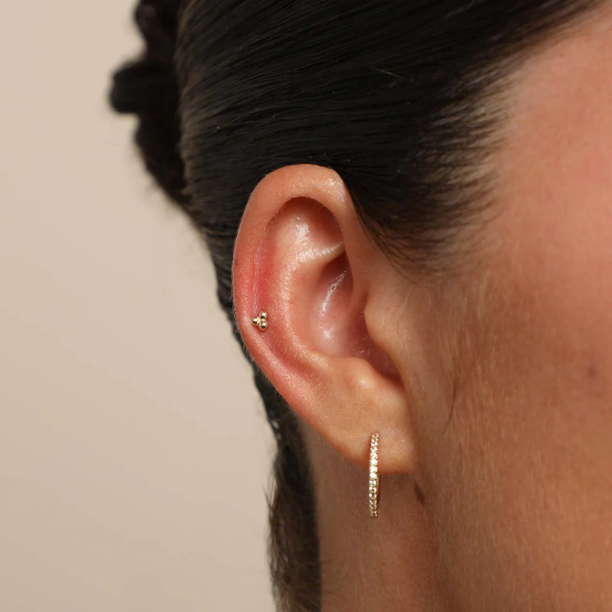 Triple Beaded Piercing Stud in Solid Gold - Image 2