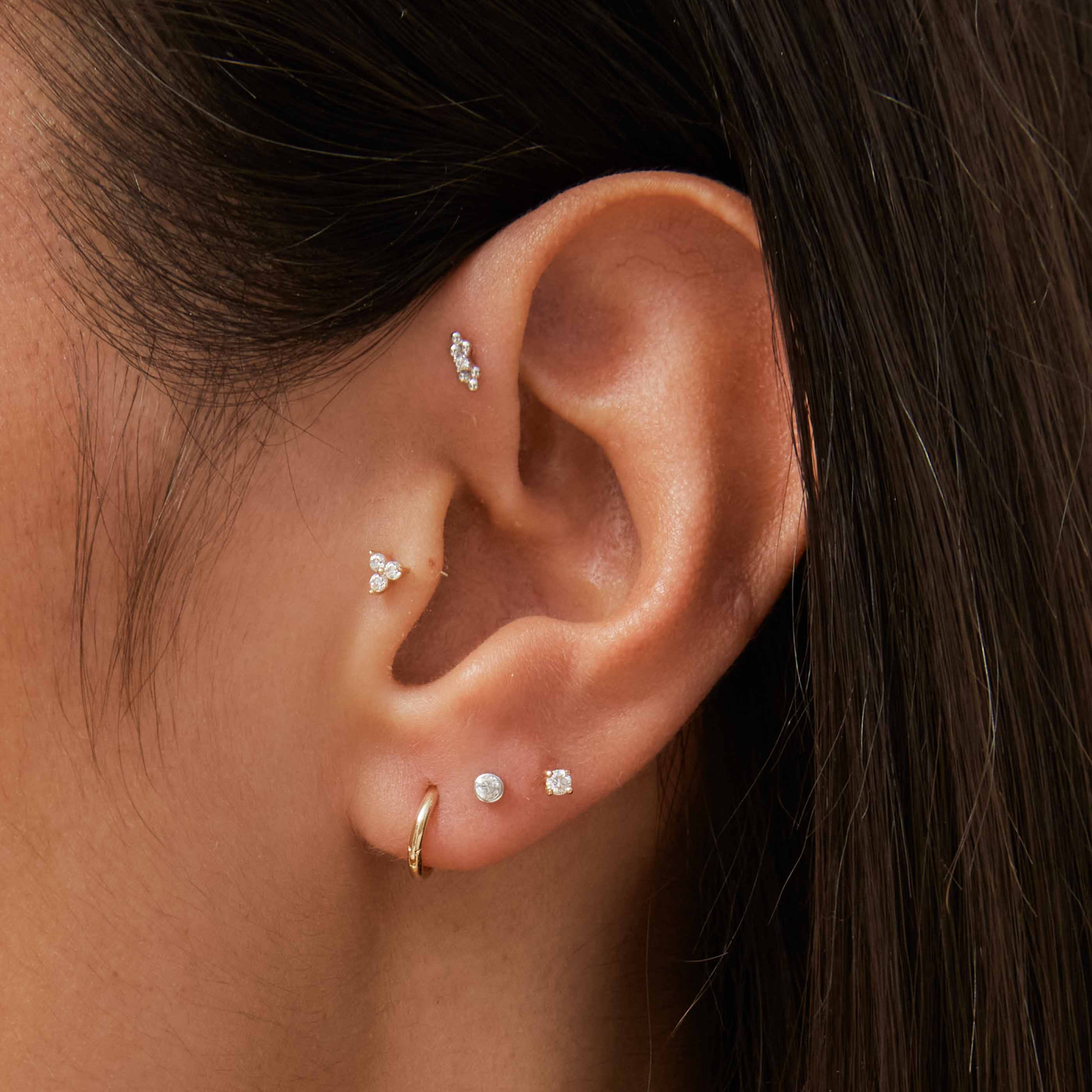 Triple Topaz Piercing Stud 6mm in Solid Gold - Image 3
