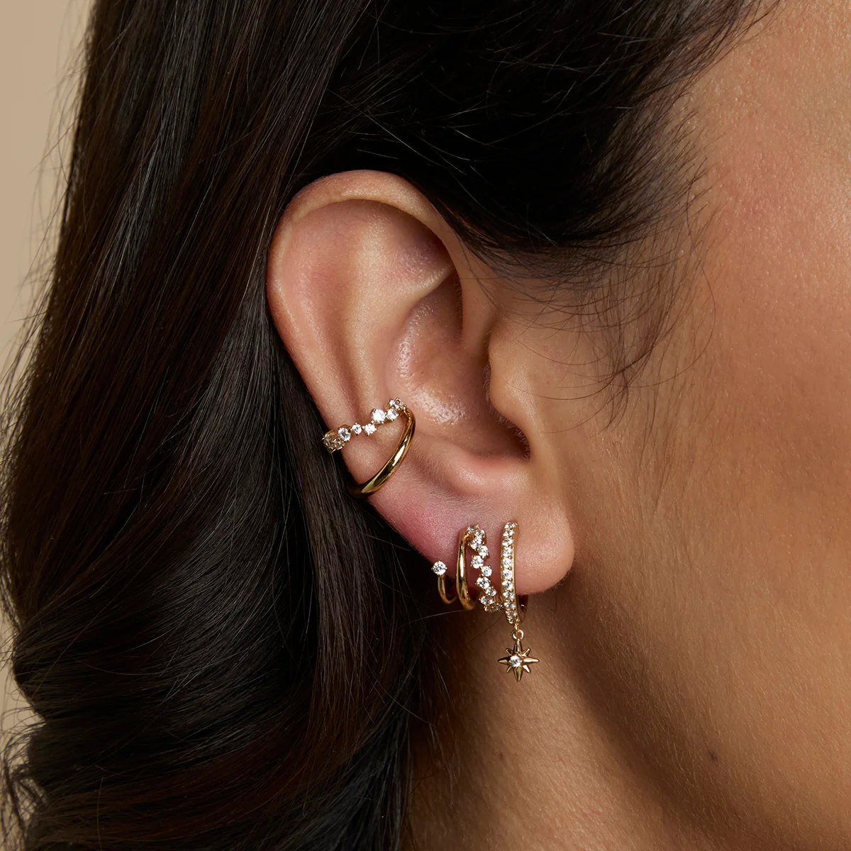 Twilight Star Pavé Hoops in Gold - Image 3