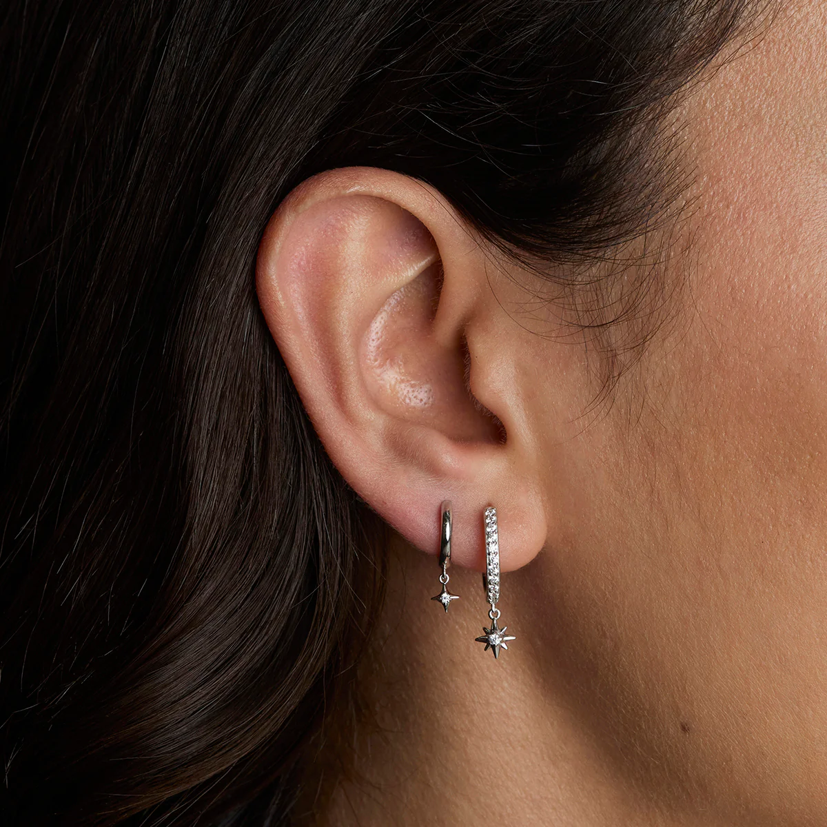 Twilight Star Pavé Hoops in Silver - Image 3