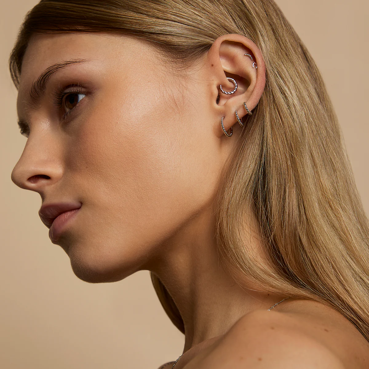 Twisted Rope Curved Piercing Stud in Solid White Gold - Image 5