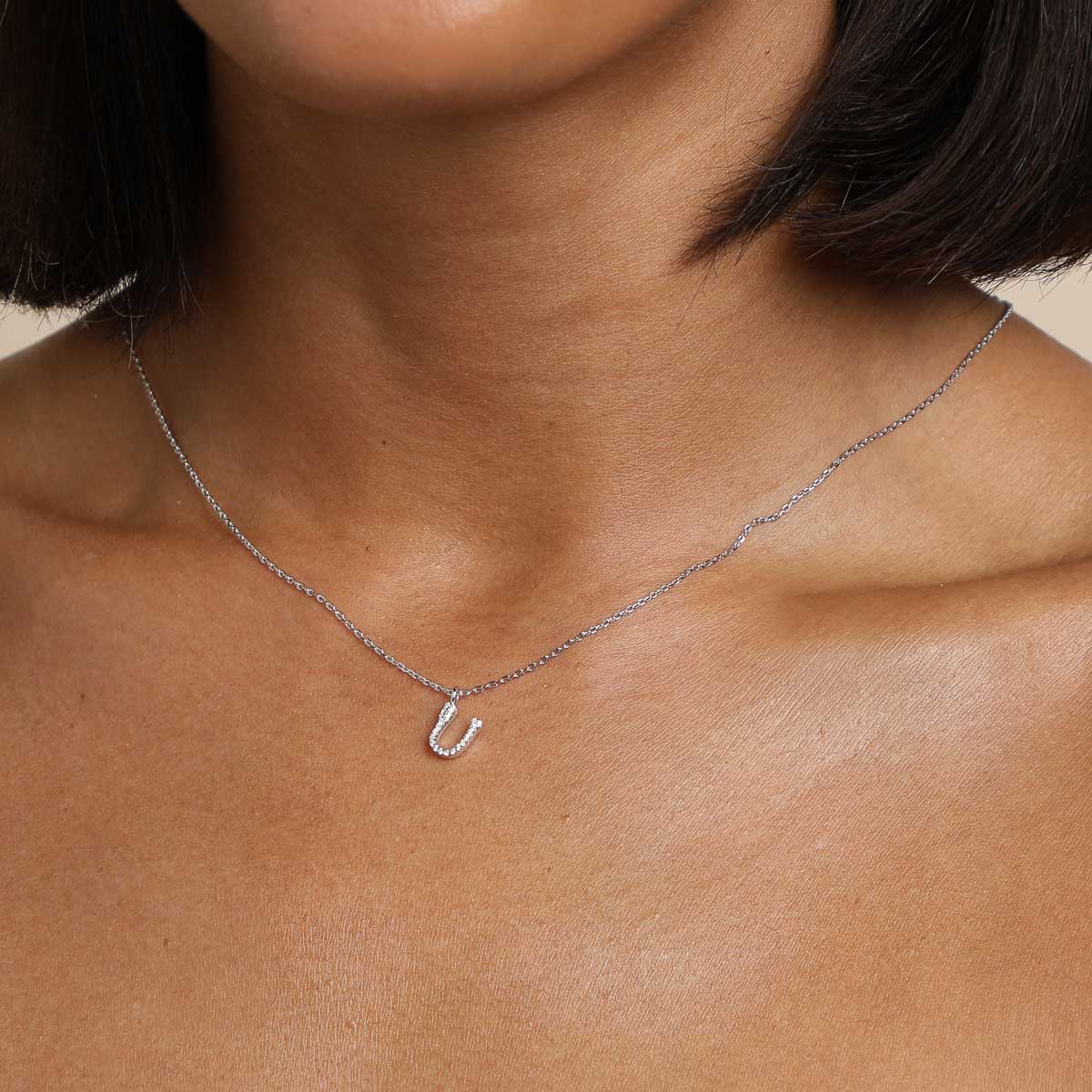 U Initial Pavé Pendant Necklace in Silver - Image 2