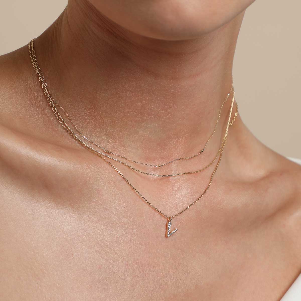 V Initial Pavé Pendant Necklace in Gold - Image 3
