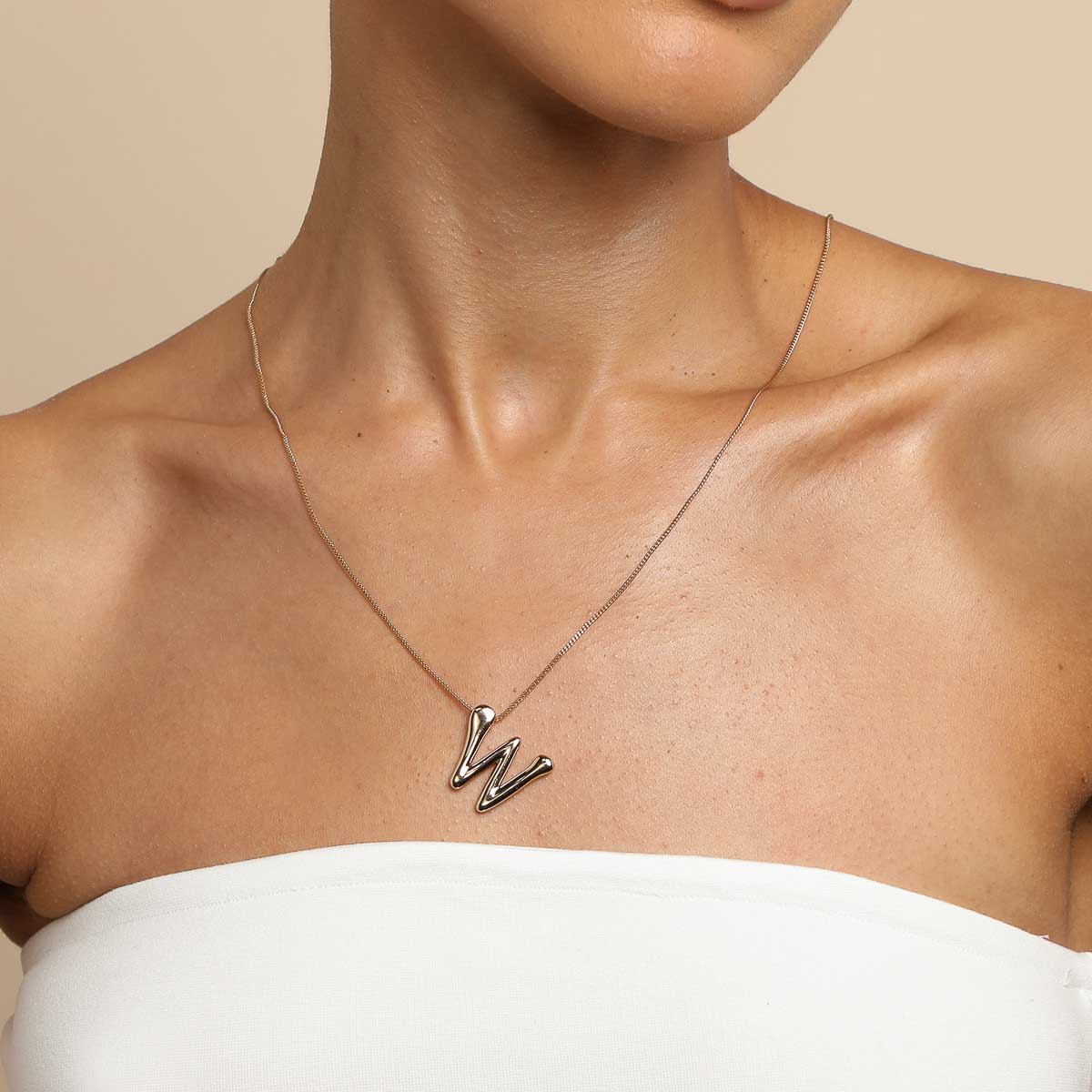 W Initial Bold Pendant Necklace in Gold - Image 2