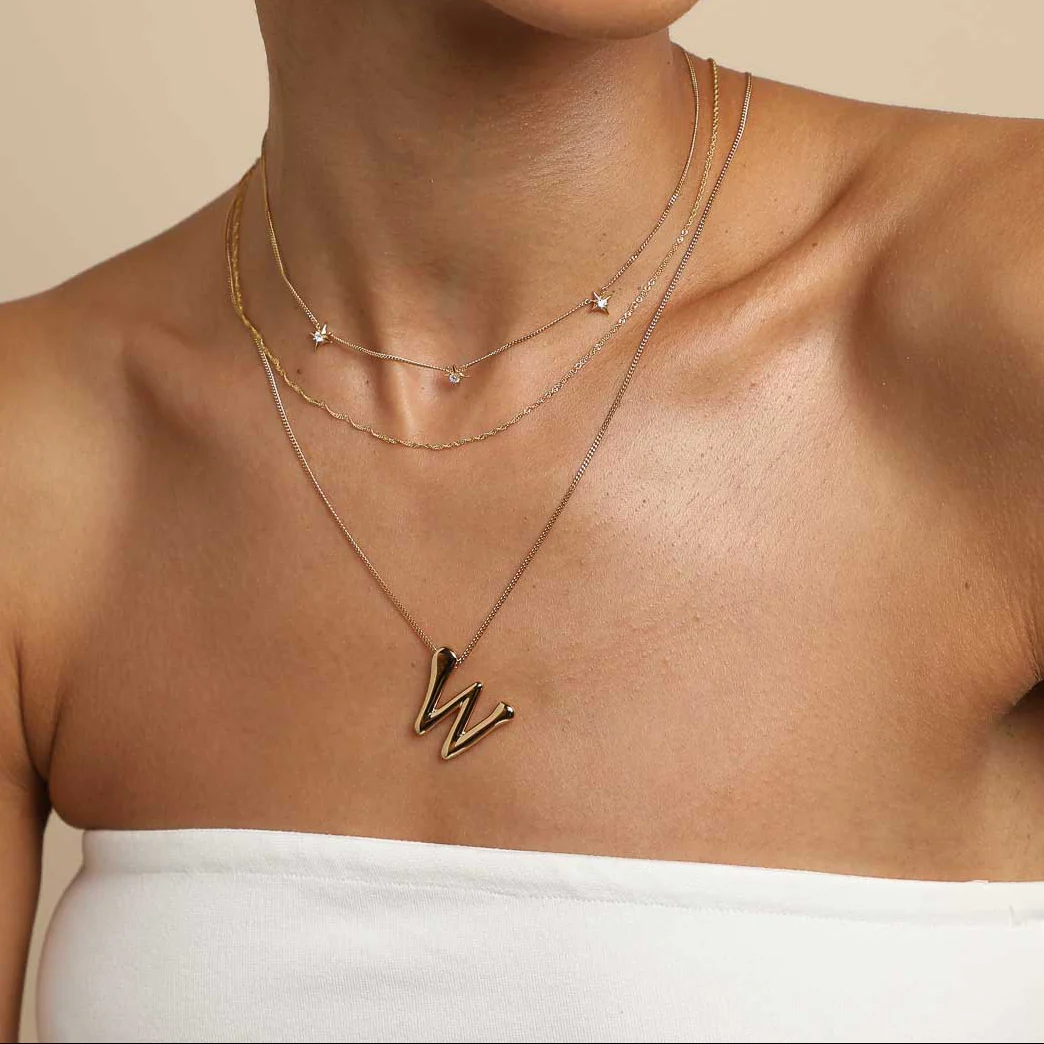 W Initial Bold Pendant Necklace in Gold - Image 3