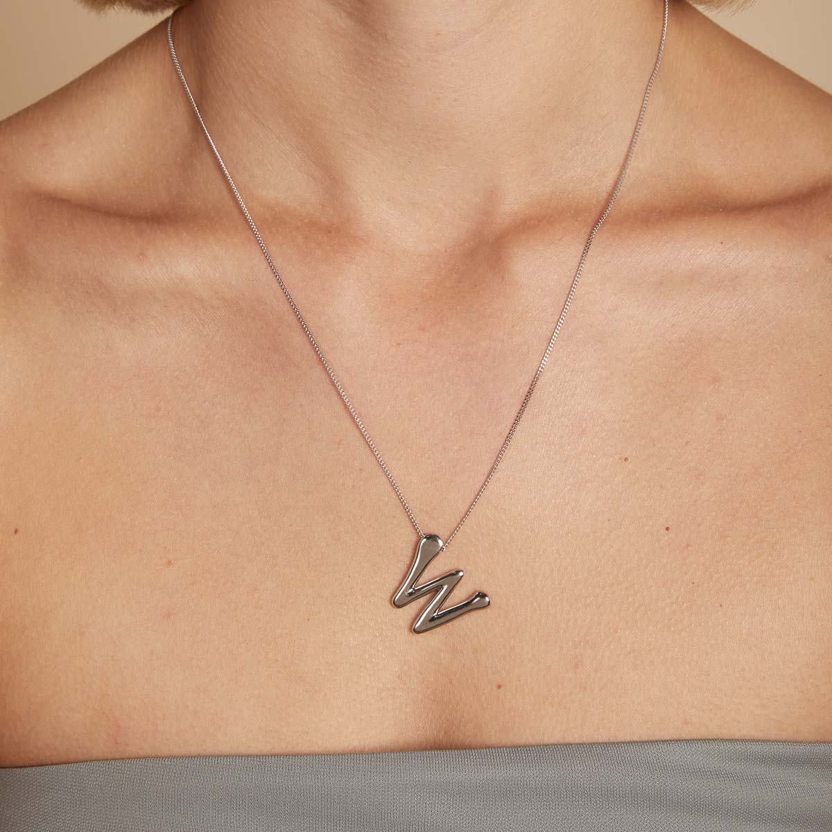 W Initial Bold Pendant Necklace in Silver - Image 2