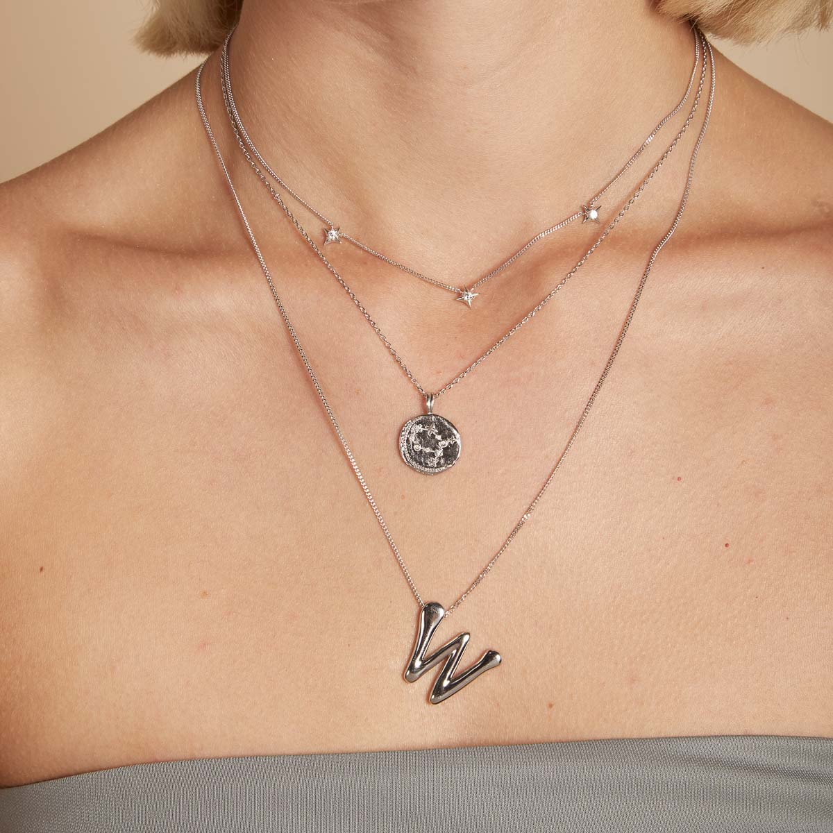 W Initial Bold Pendant Necklace in Silver - Image 3