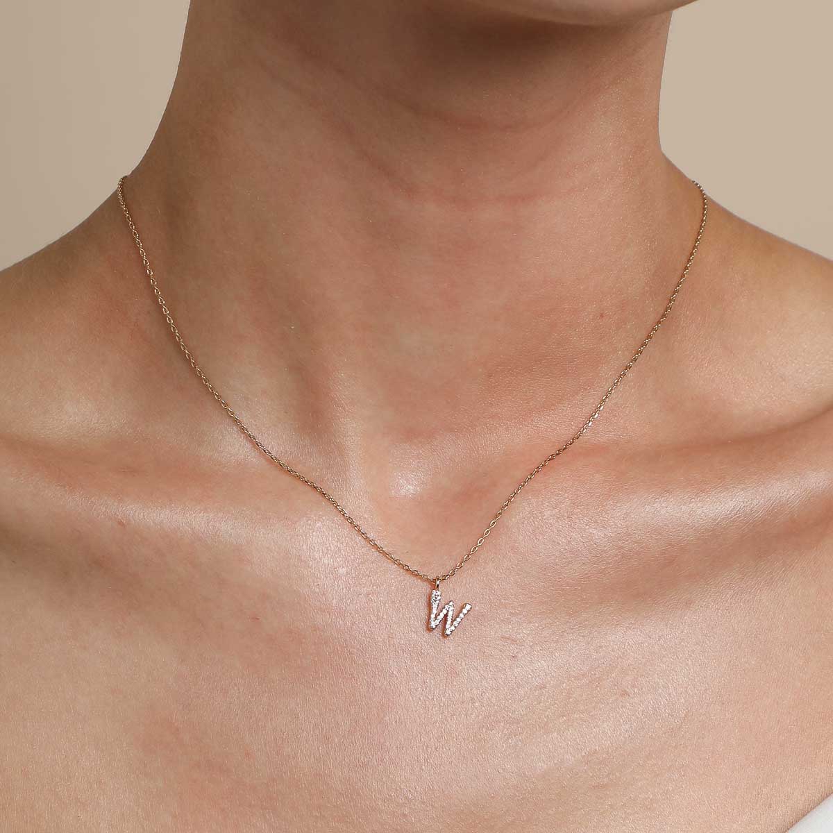 W Initial Pavé Pendant Necklace in Gold - Image 2