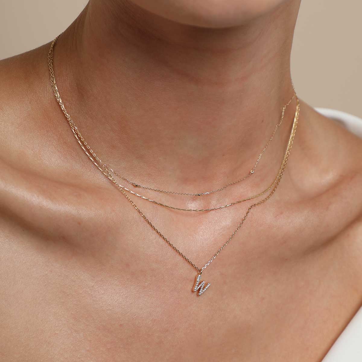 W Initial Pavé Pendant Necklace in Gold - Image 3