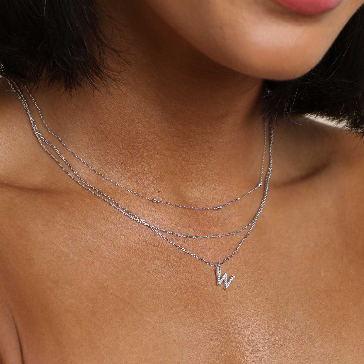 W Initial Pavé Pendant Necklace in Silver - Image 3