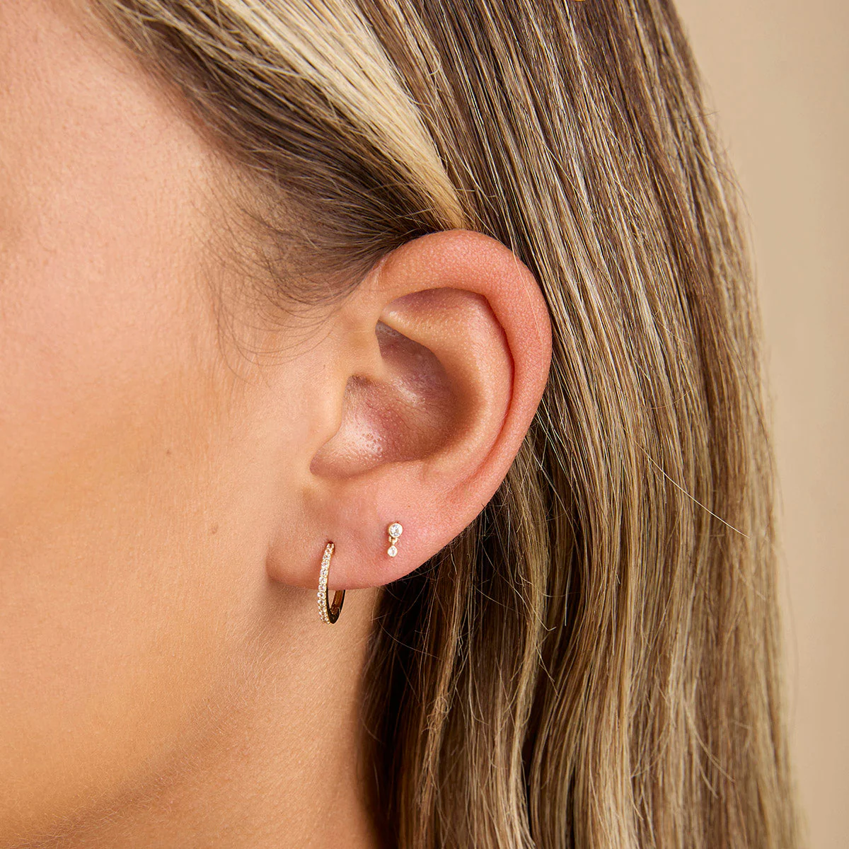 Topaz Bezel Charm Piercing Stud in Solid Gold - Image 2