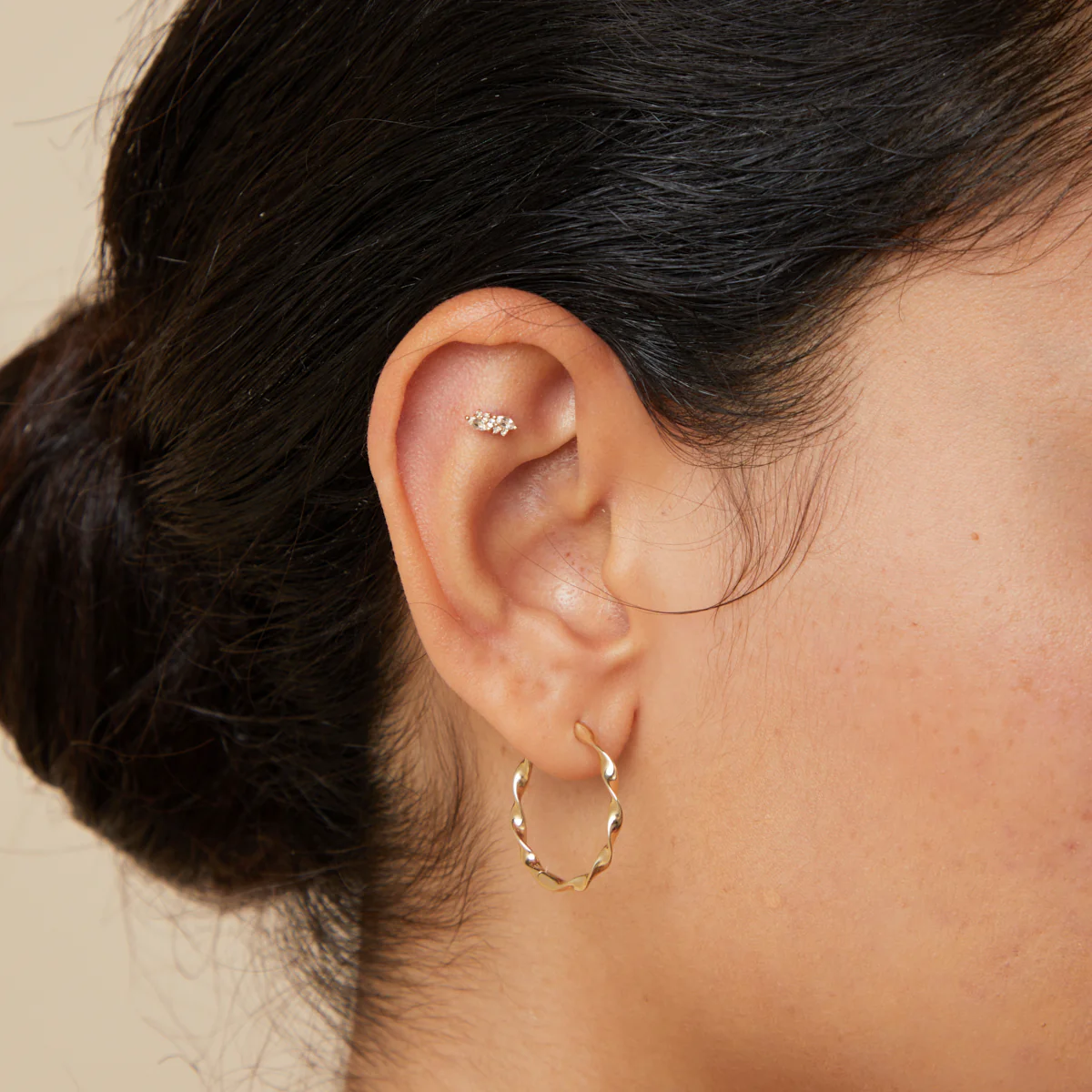 White Topaz Cluster Piercing Stud in Solid Gold - Image 2