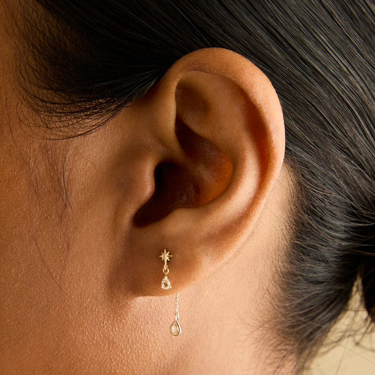 White Topaz Ear Curation Chain™ in Solid Gold - Image 2