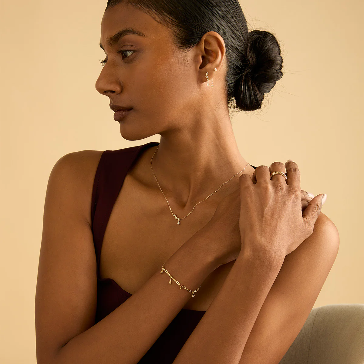 White Topaz Ear Curation Chain™ in Solid Gold - Image 3