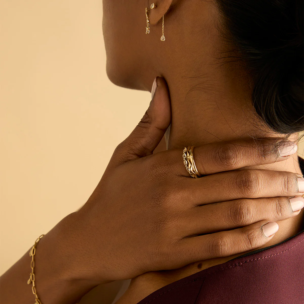 White Topaz Ear Curation Chain™ in Solid Gold - Image 4