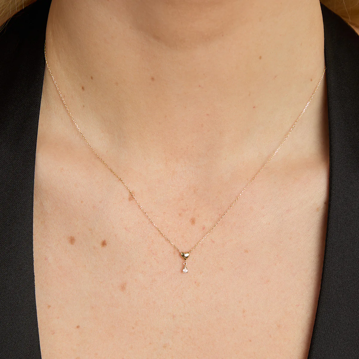 White Topaz Heart Pendant Necklace in Solid Gold - Image 2