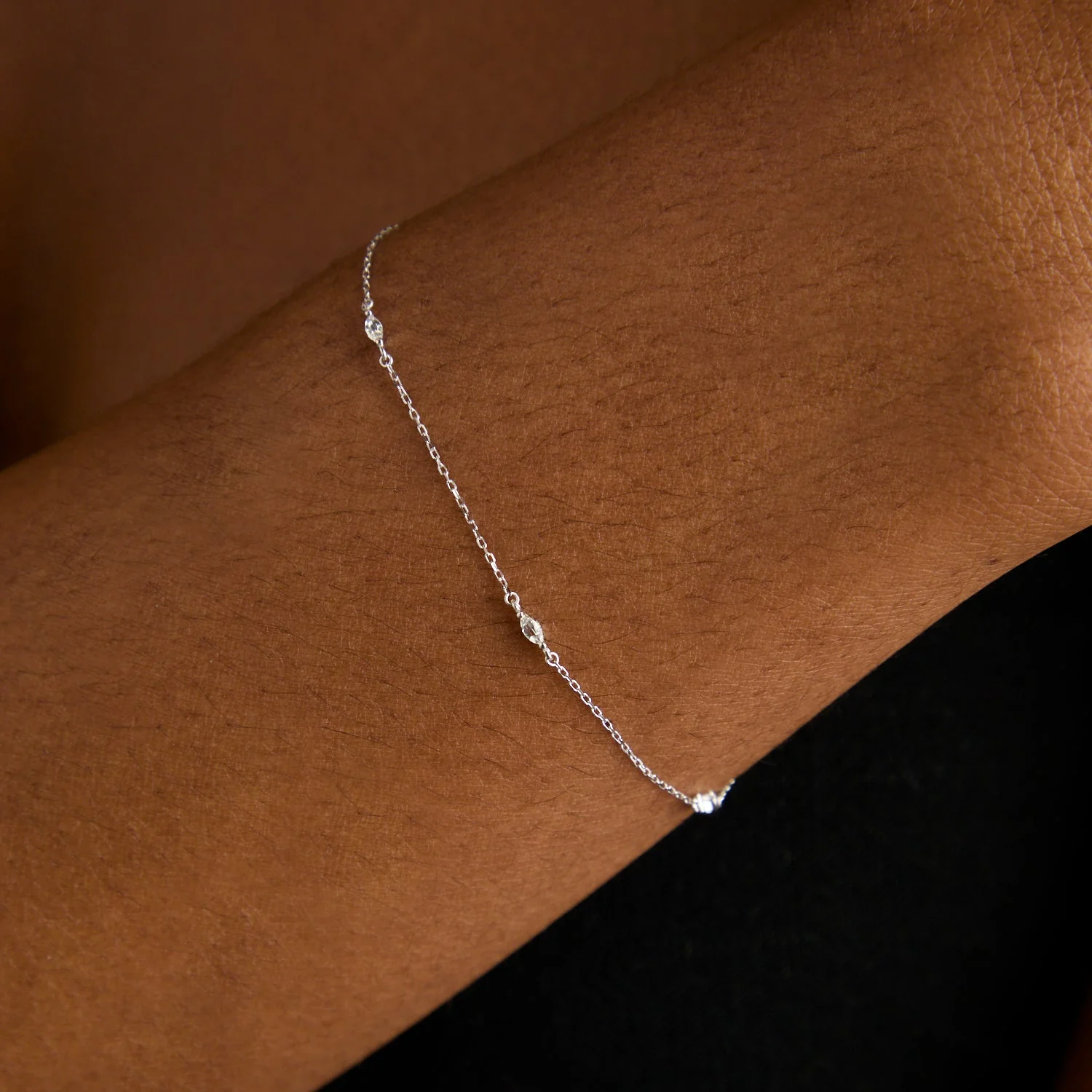 White Topaz Marquise Charm Bracelet in Solid White Gold - Image 2
