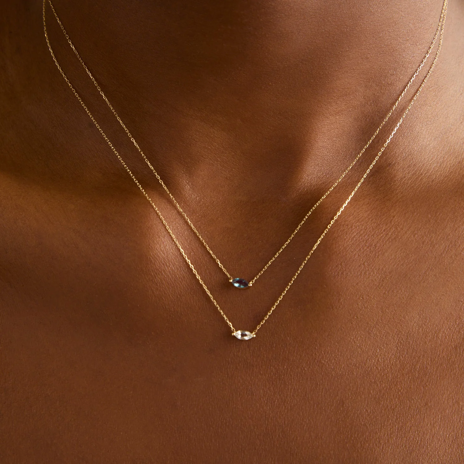 White Topaz Marquise Necklace in Solid Gold - Image 3