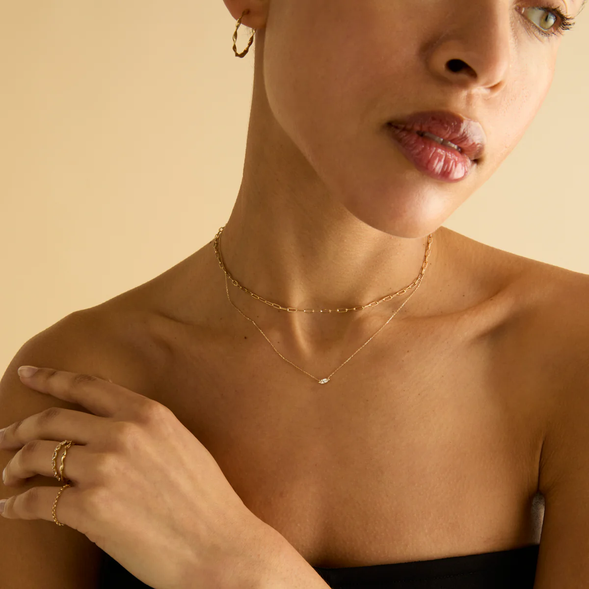 White Topaz Marquise Necklace in Solid Gold - Image 4