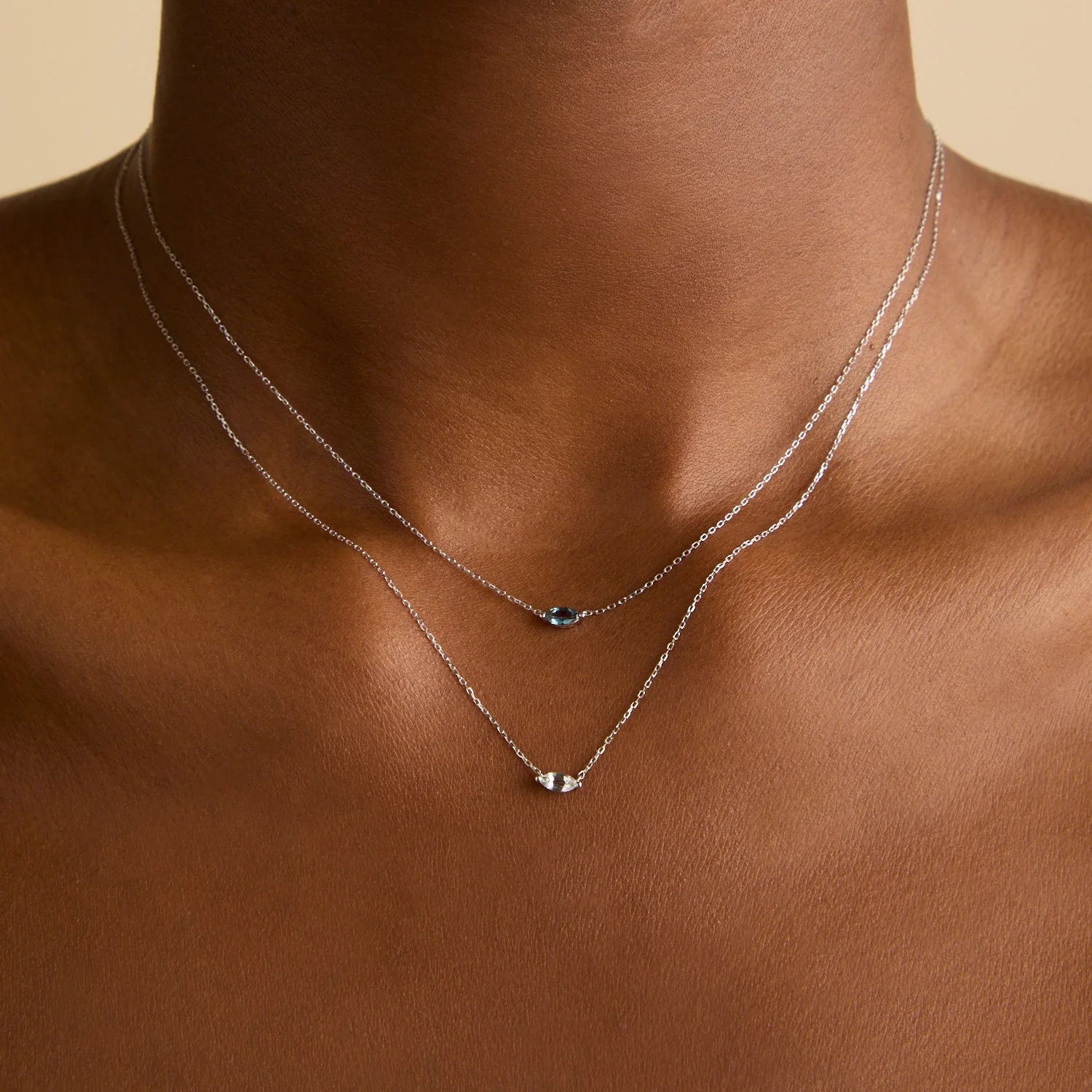 White Topaz Marquise Necklace in Solid White Gold - Image 3