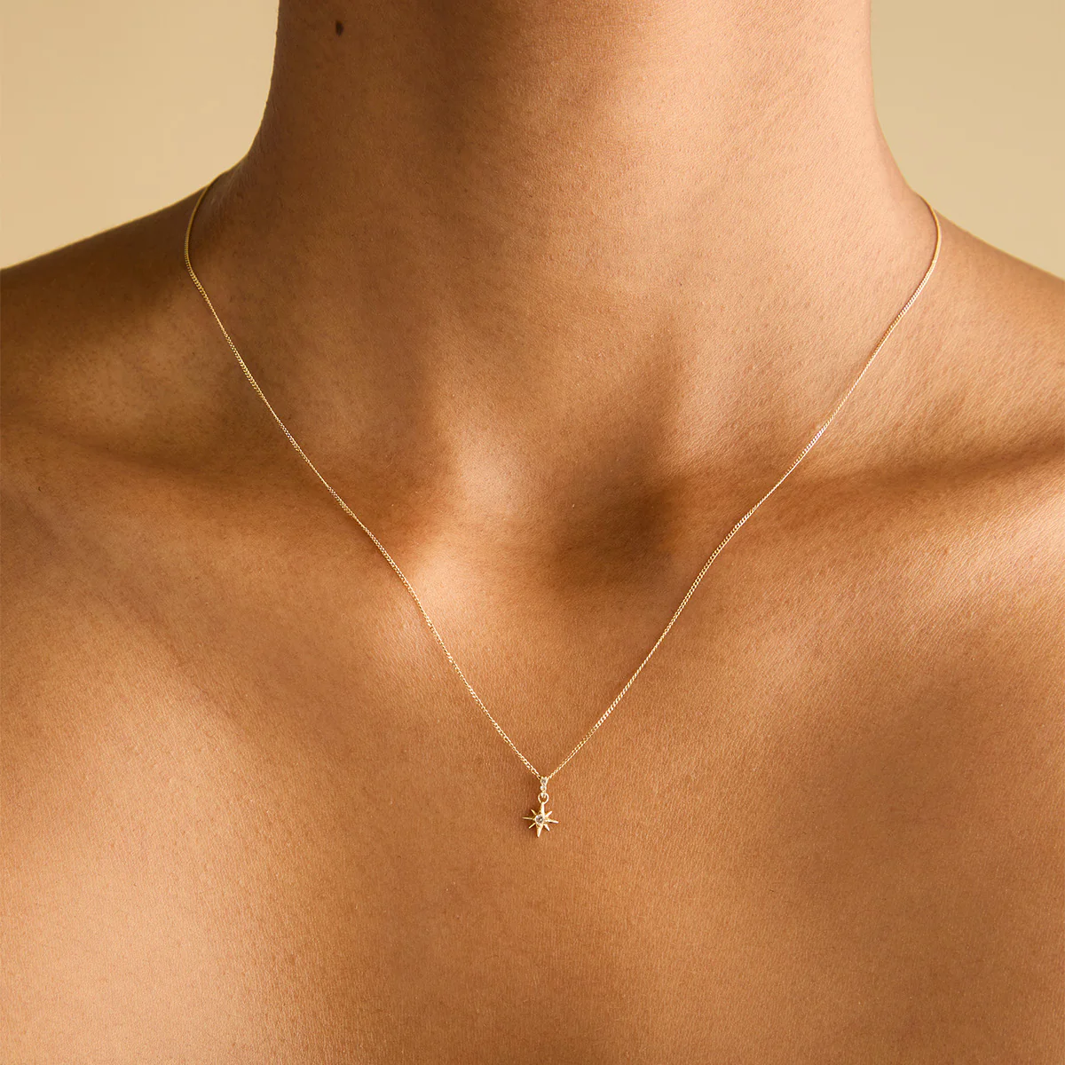 White Topaz Star Pendant Necklace in Solid Gold - Image 2